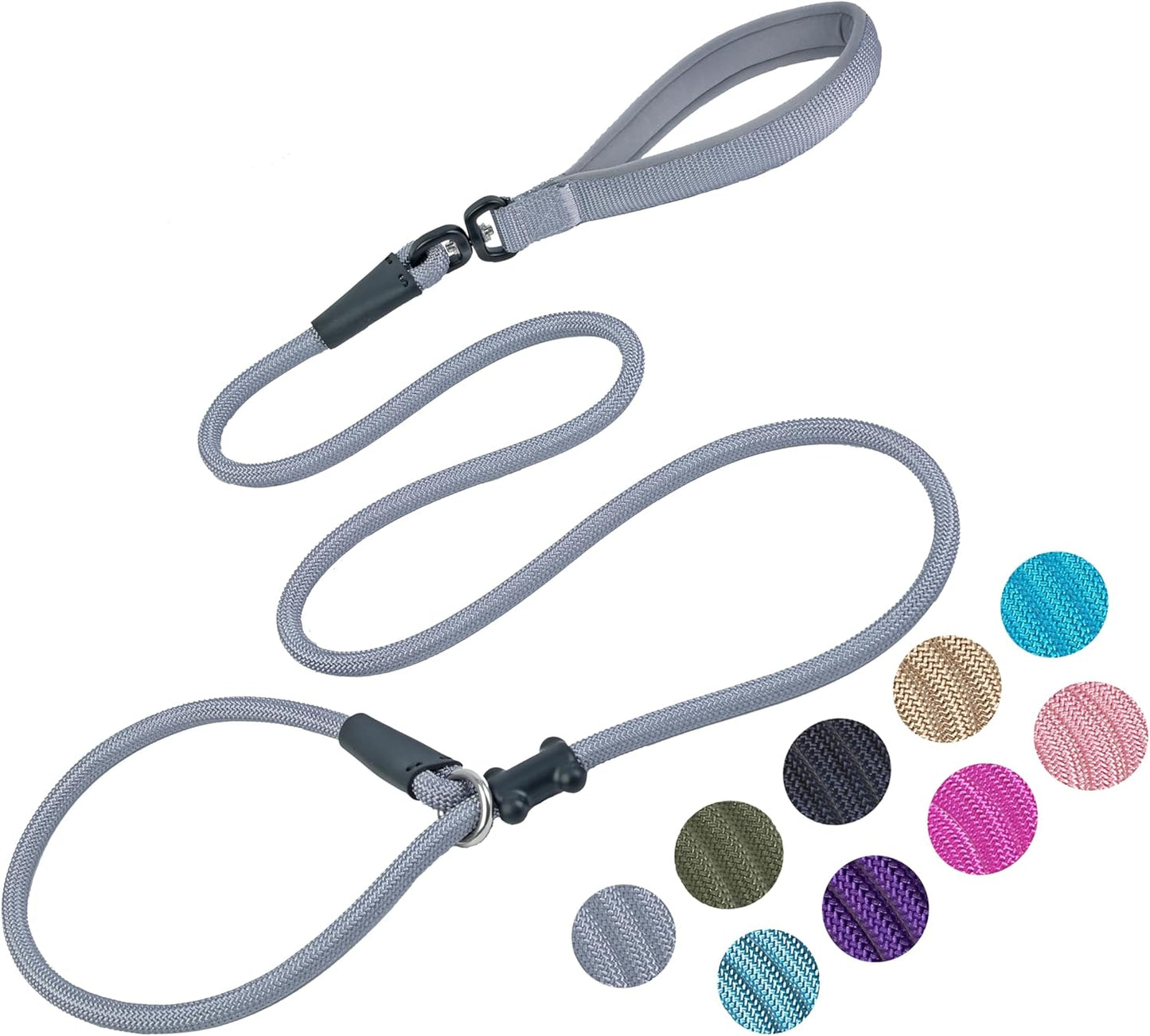 Slip Lead Dog Leash，Strong Nylon Rope Leash and Padded Handle,No Pull Outdoor Walking Training Lead for Small Medium Large Dogs(Grey, 1/2"×6ft)