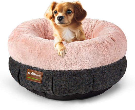 ClevaHome Cozy Cat Bed - Ultra-Soft Plush Pet Bed with Raised Sides and Anti-Slip Base, Comfortable Round Bed for Small Pets up to 11 lbs