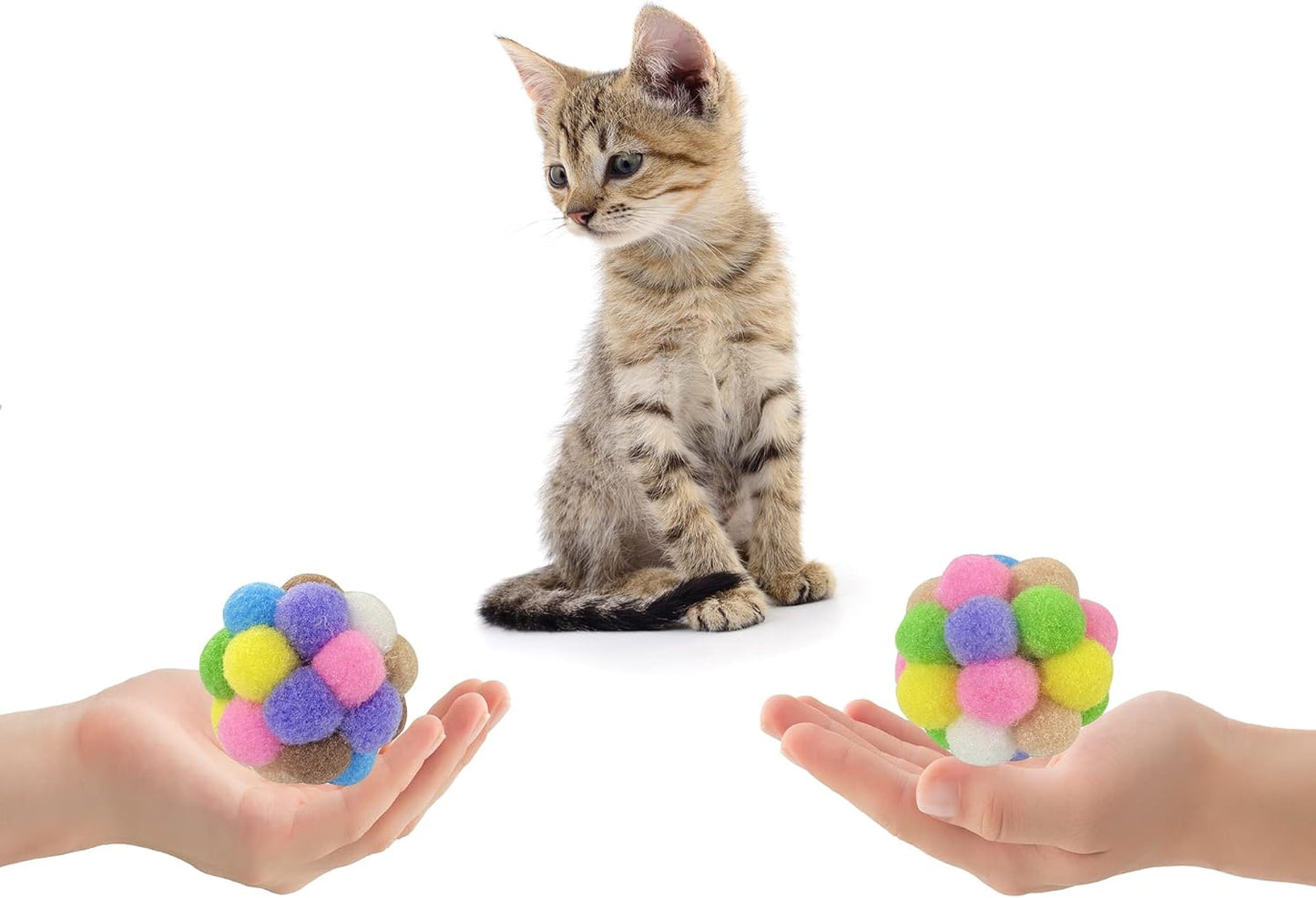 AQSXO 2 Inches Cat Toy Balls with Bell, Colorful Soft Fuzzy Balls, Cat Toys for Indoor 12 Pieces.