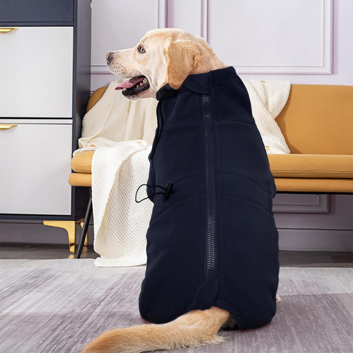 ROZKITCH Warm Dog Pajamas, Pet Windproof Warm Cold Weather Jacket Vest Cozy Jumpsuit Apparel Outfit Clothes for Large Giant Dog Walking Hiking Sleep Blue 3XL