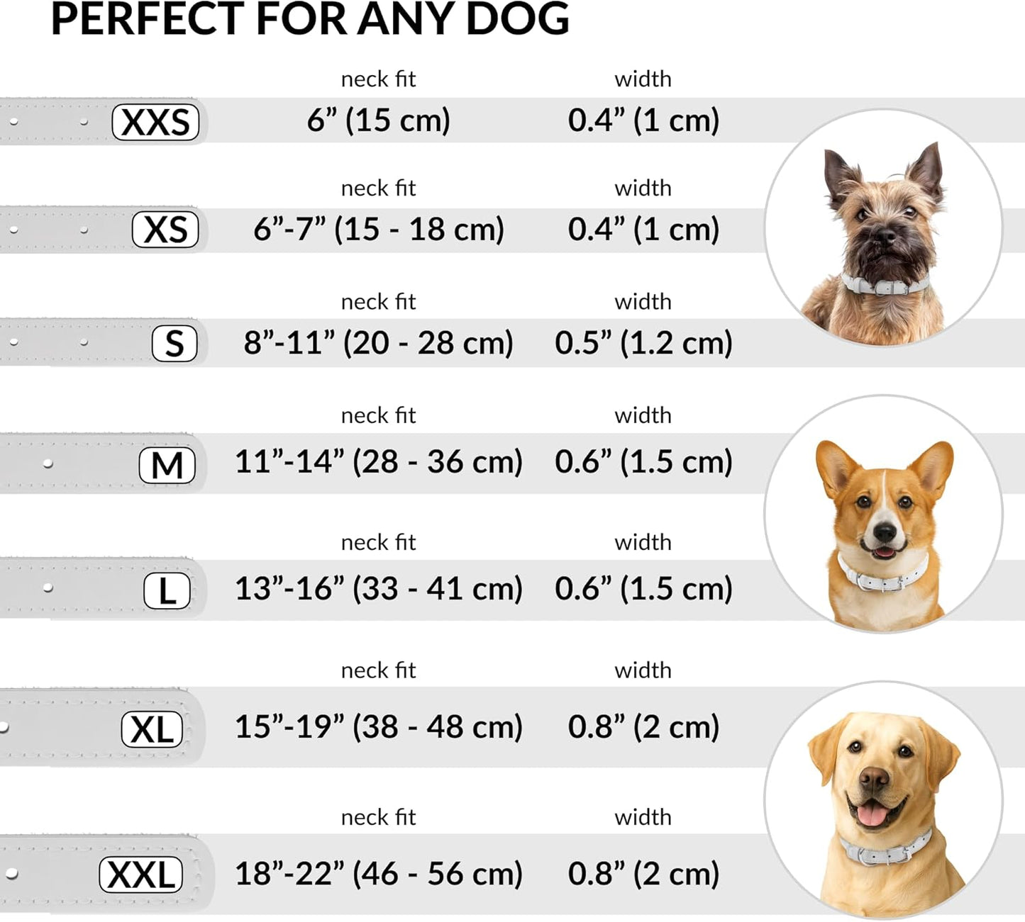 CollarDirect Rolled Leather Dog Collar, Soft Padded Round Puppy Collar, Handmade Genuine Leather Collar Dog Small Large Cat Collars 13 Colors (13-16 Inch, White Smooth)