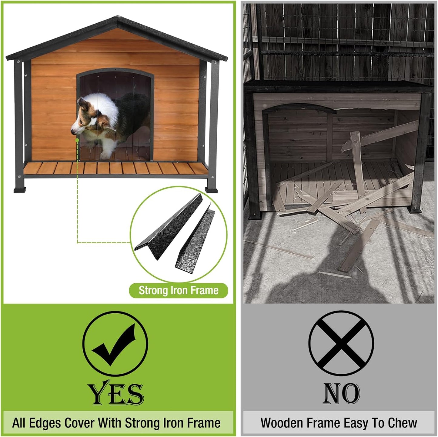 Dog House Outdoor & Indoor Unique All-Around Iron Frame Dog Kennel for Winter with Raised Feet for Small & Medium & Large Dogs,Weatherproof Roof (41.6 “L×41.4”W×34.1“H)