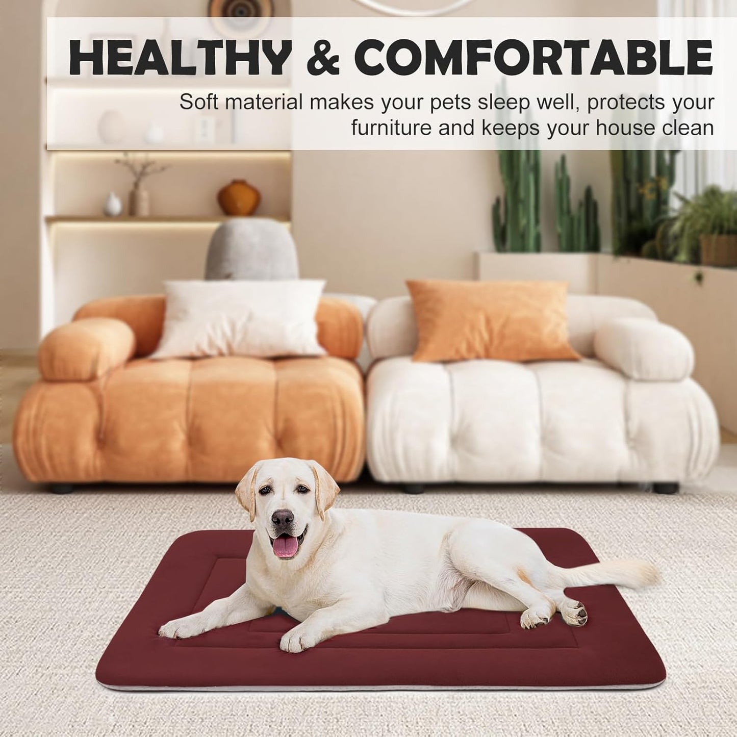 JoicyCo Dog Bed Soft Dog Crate Bed Pad Mat, 36 in Non Slip Bottom Washable Dog Beds for Medium and Large Dogs, Pet Bed Mattress Kennel Pad, Dark Red
