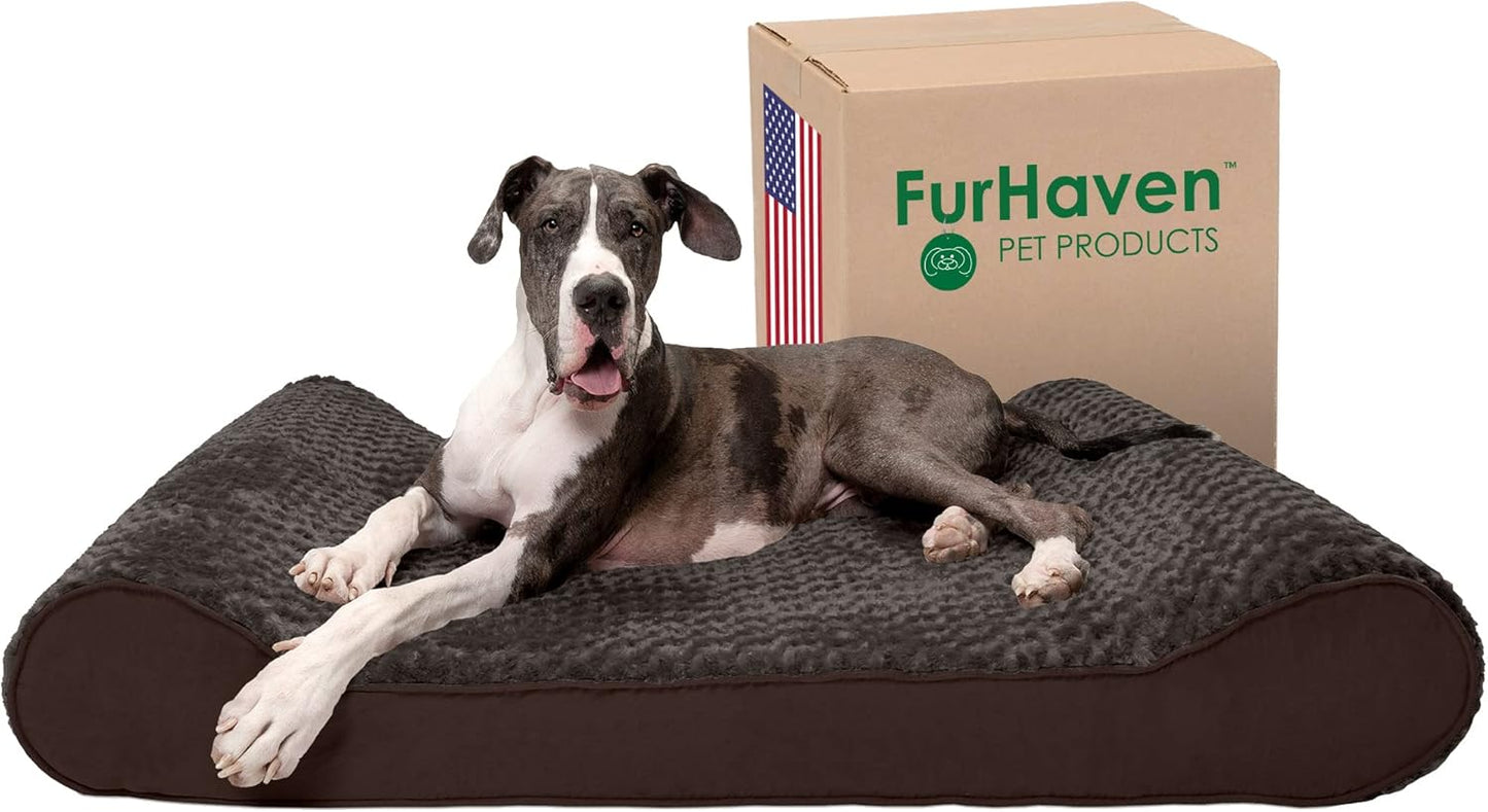 Furhaven Orthopedic Dog Bed for Extra Large Dogs w/ Removable Washable Cover, For Dogs Up to 180 lbs - Ultra Plush Faux Fur & Suede Luxe Lounger Contour Mattress - Chocolate, Giant/XXXL