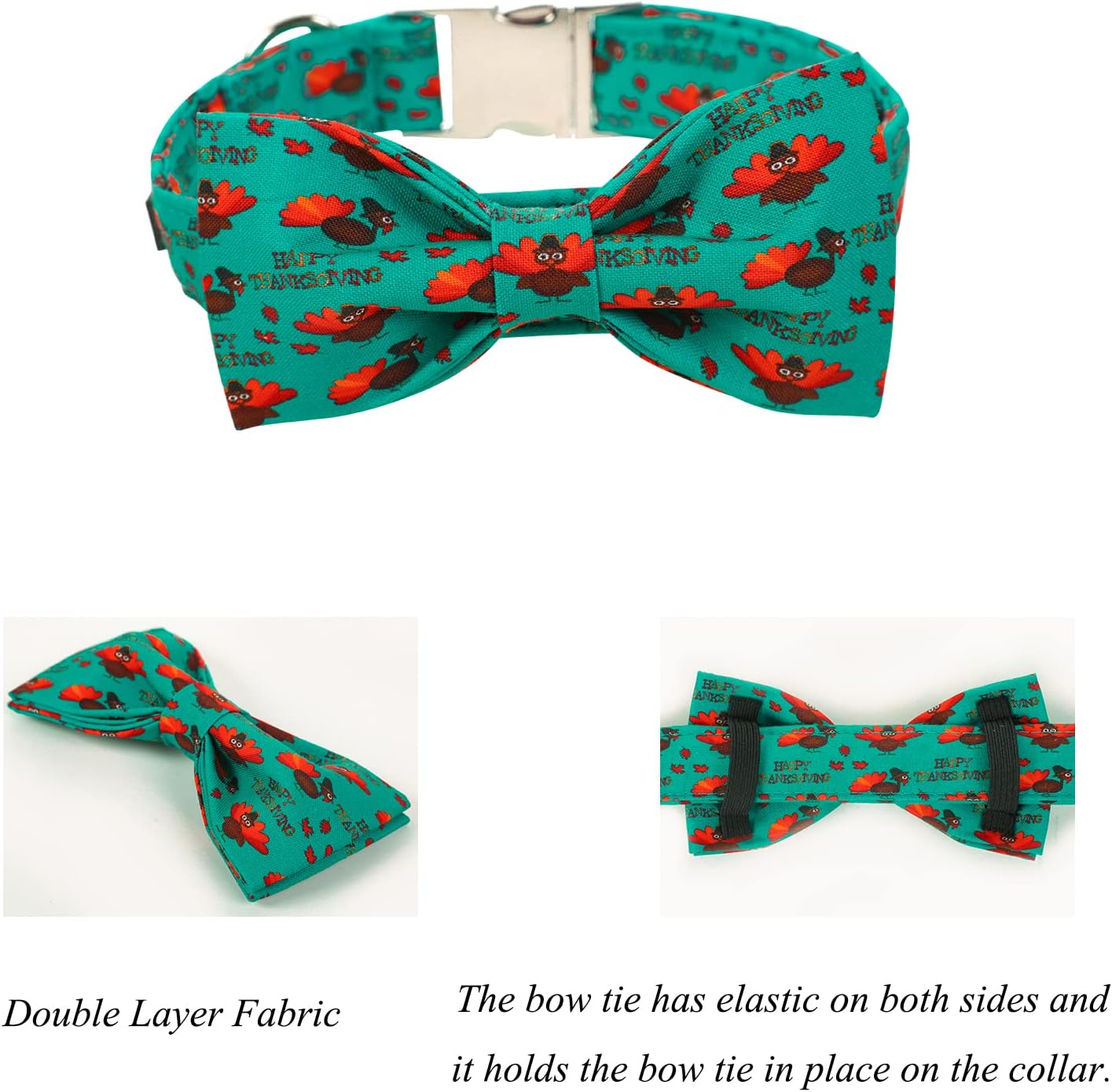 Lionet Paws Thanksgiving Day Dog Collar with Bowtie, Dog Bowtie Collar with Metal Buckle for Dogs, Adjustable Comfortable Turkey Dog Collar Girl Boy Gift, L, Neck 16-24 in