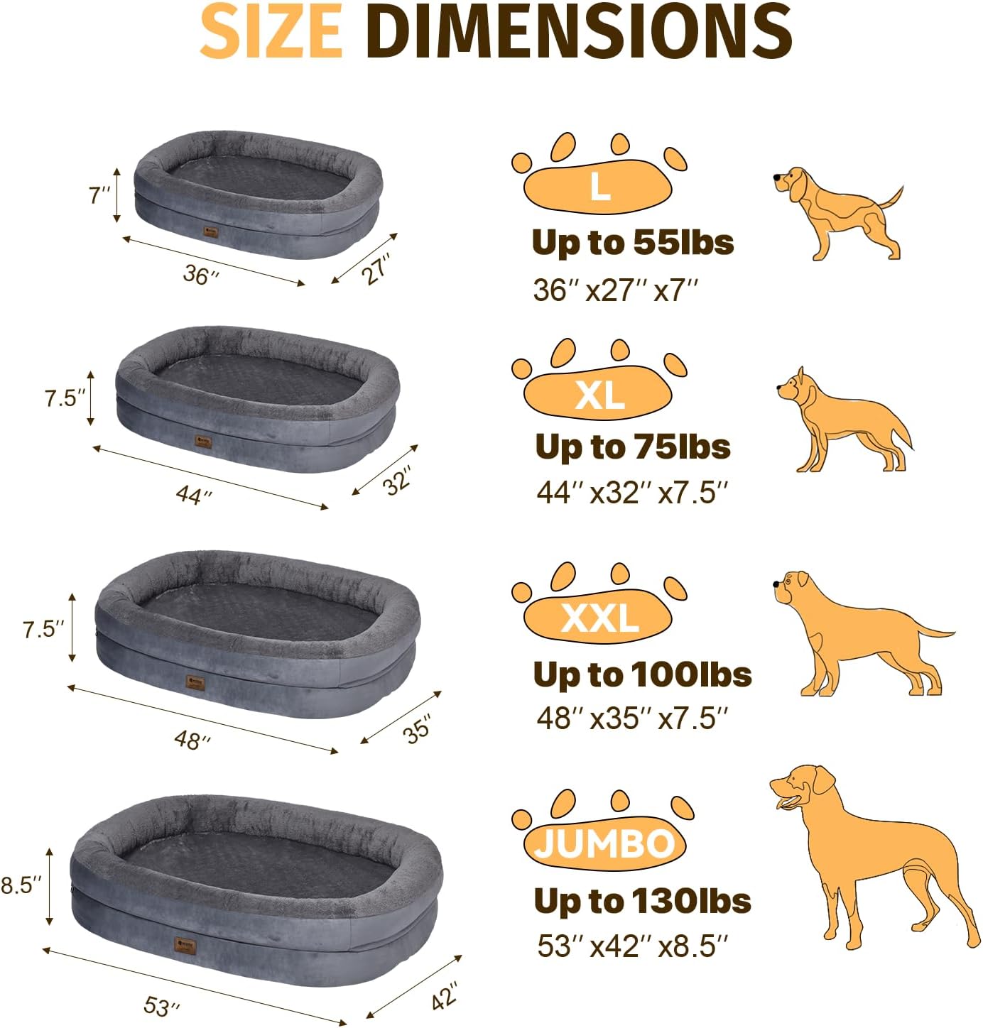 Orthopedic Washable Large Dog Bed: Cooling Dog Bed with Bolsters - Jumbo Bed Waterproof Removable Cover Non-Slip Pet Bed for Extra Large Sized