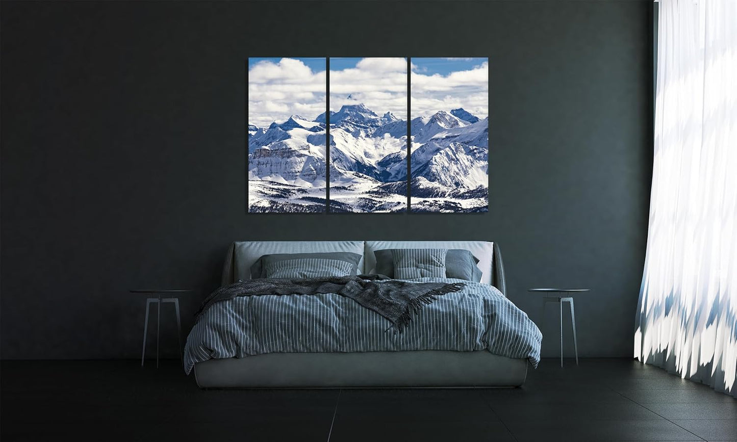 Nature Wall Art Prints - Ocean Forest Mountain Lake Canvas Landscapes - Small to Extra Large Living Room Bedroom Kitchen Bathroom Décor (Snowy Mountains Landscape, 39L" x 59W" - 3 Panels)