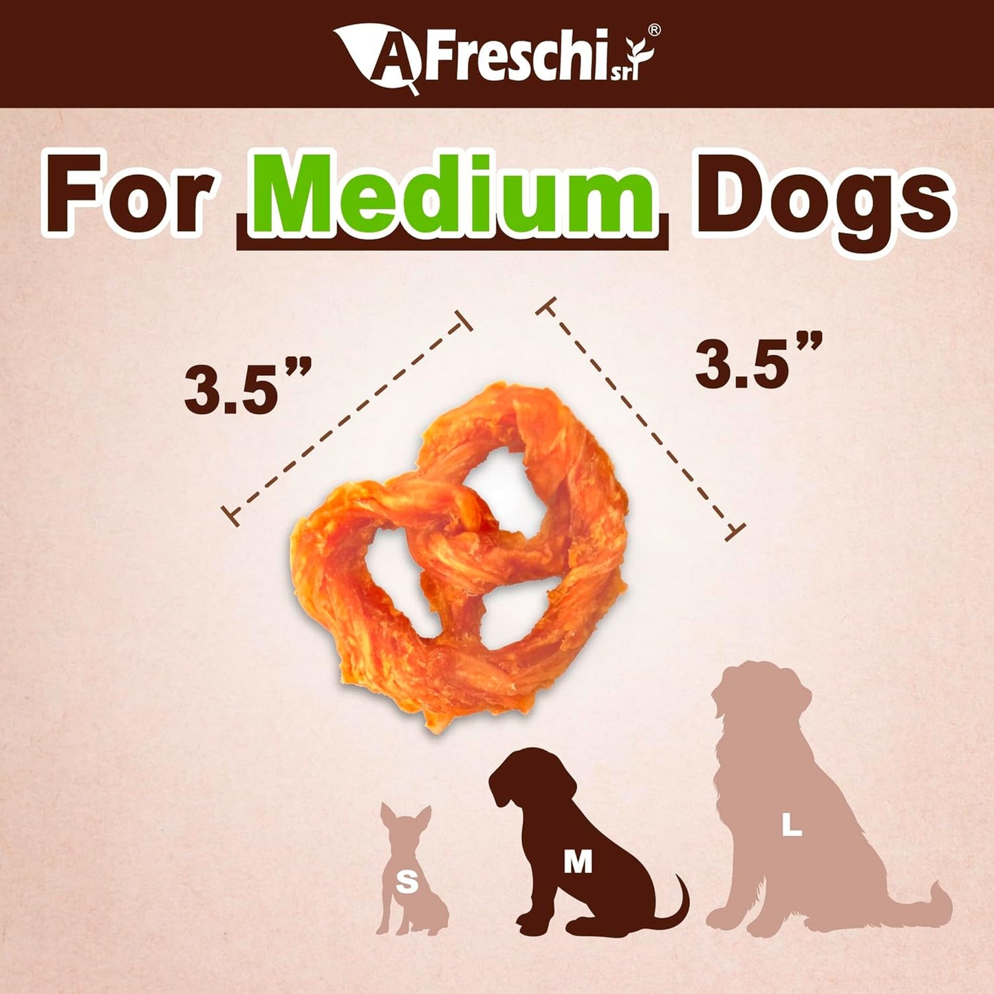 Afreschi Natural Turkey Tendon Pretzel (M) 10 oz, USA-Sourced Turkey Tendon, All Natural Puppy Chew, Hypoallergenic, Rawhide Alternative, for Medium Breeds