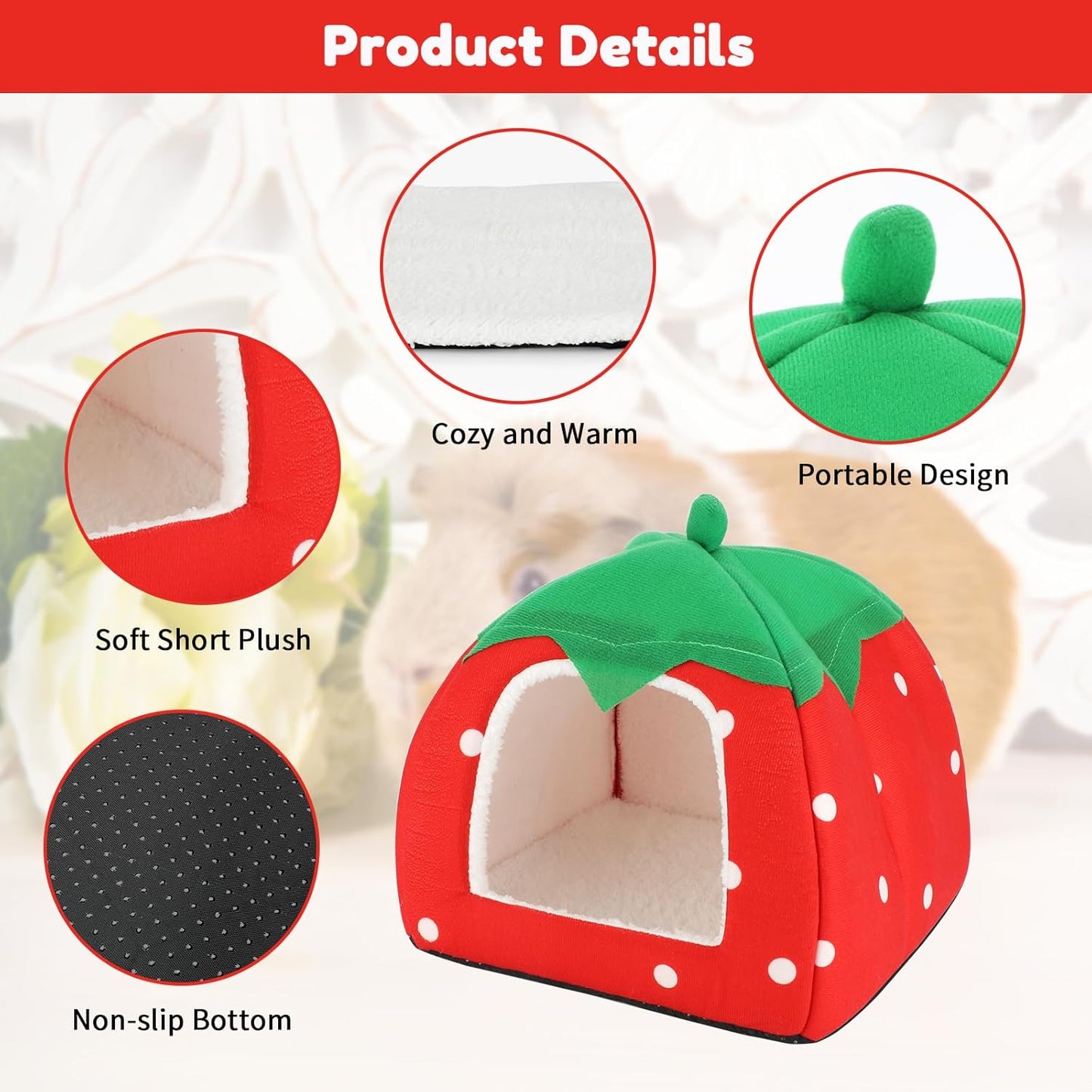 BWOGUE Guinea Pig House Bed Cozy Hamster Cave Large Hideout for Dwarf Rabbits Hedgehog Bearded Dragon Winter Nest Hamster Cage Accessories