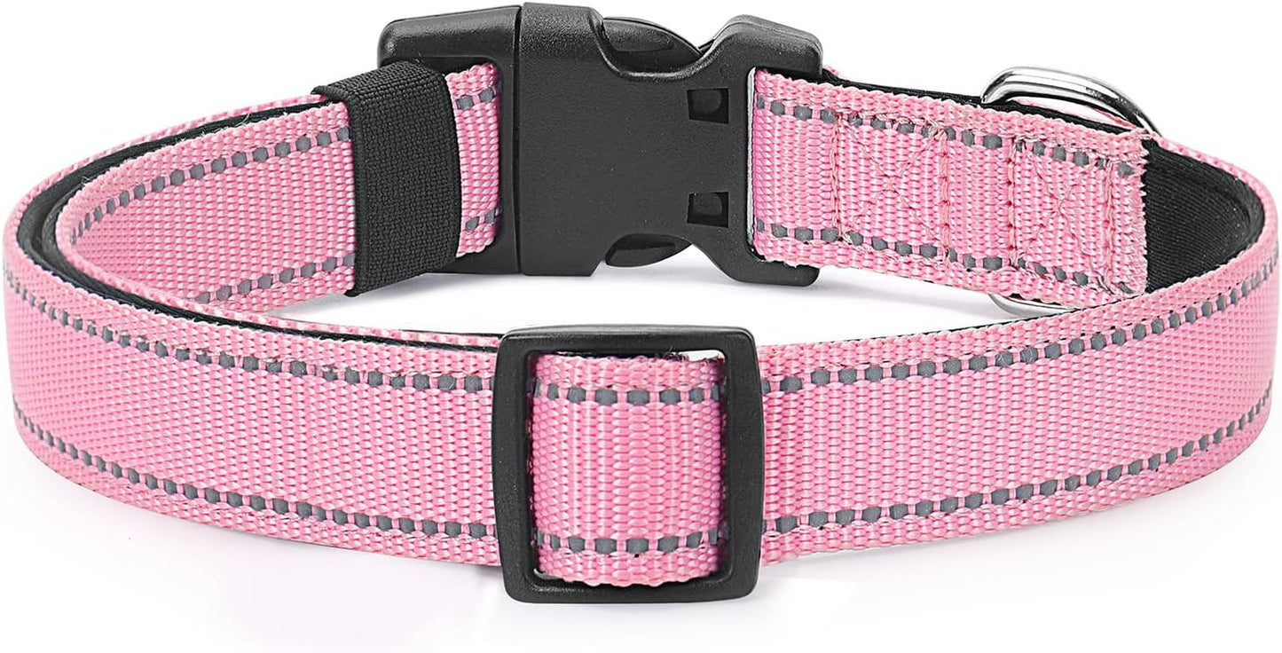Reflective Dog Collar Padded with Soft Neoprene Breathable Quick Release Basic Dog Collars for Puppy Extra Small Dogs Pink Girl