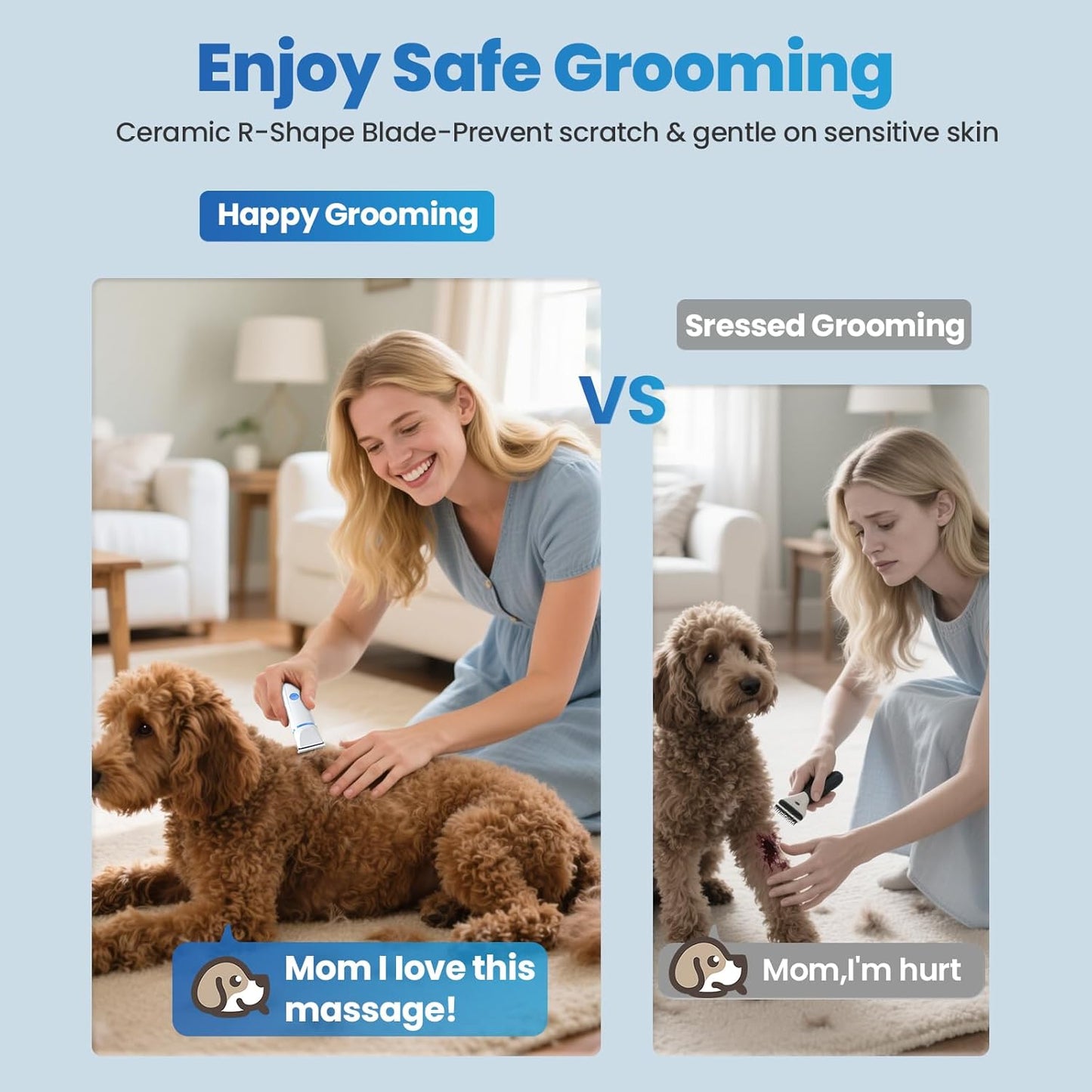 3-in-1 Dog & Cat Grooming Kit - Rechargeable Cordless Pet Hair Clippers with Nail Grinder & Paw Trimmer & 5 Guide Combs, Low Noise Dog Clippers for Grooming Small Medium Pets