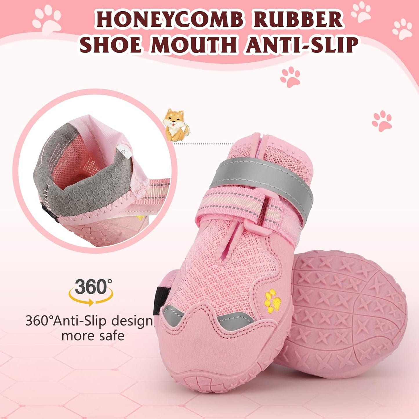 Dog Shoes for Large Medium Small Dog, Mesh Breathable Dog Shoes for Hot Pavement, Anti-Slip Dogs Boots Paw Protectors with Reflective for Outdoor Walking Indoor Hardfloors (Size 6)