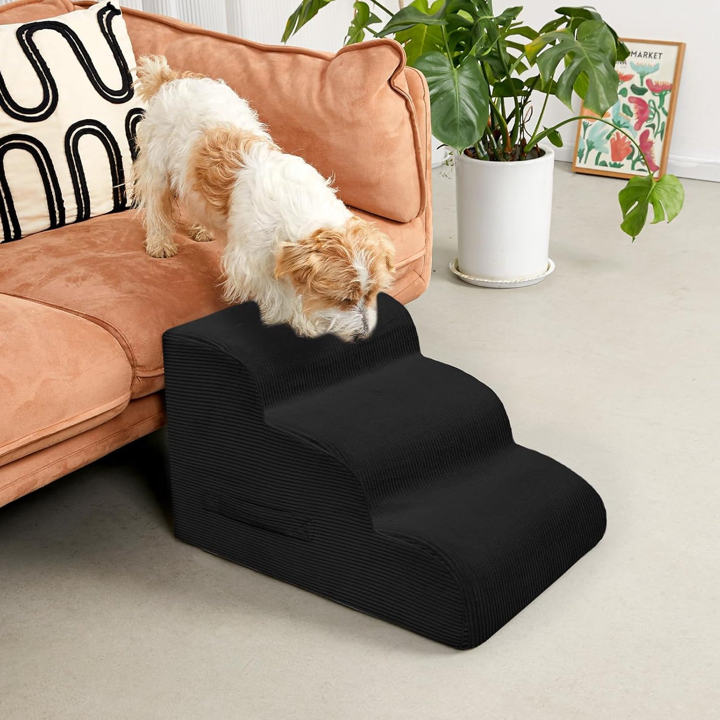 Dog Steps for Small Dogs, 4-Step Pet Ramp Stairs for High Beds and Sofa, Non-Slip Pet Stairs for Small Dogs and Cats, Removable and Easy to Clean Cover, Black