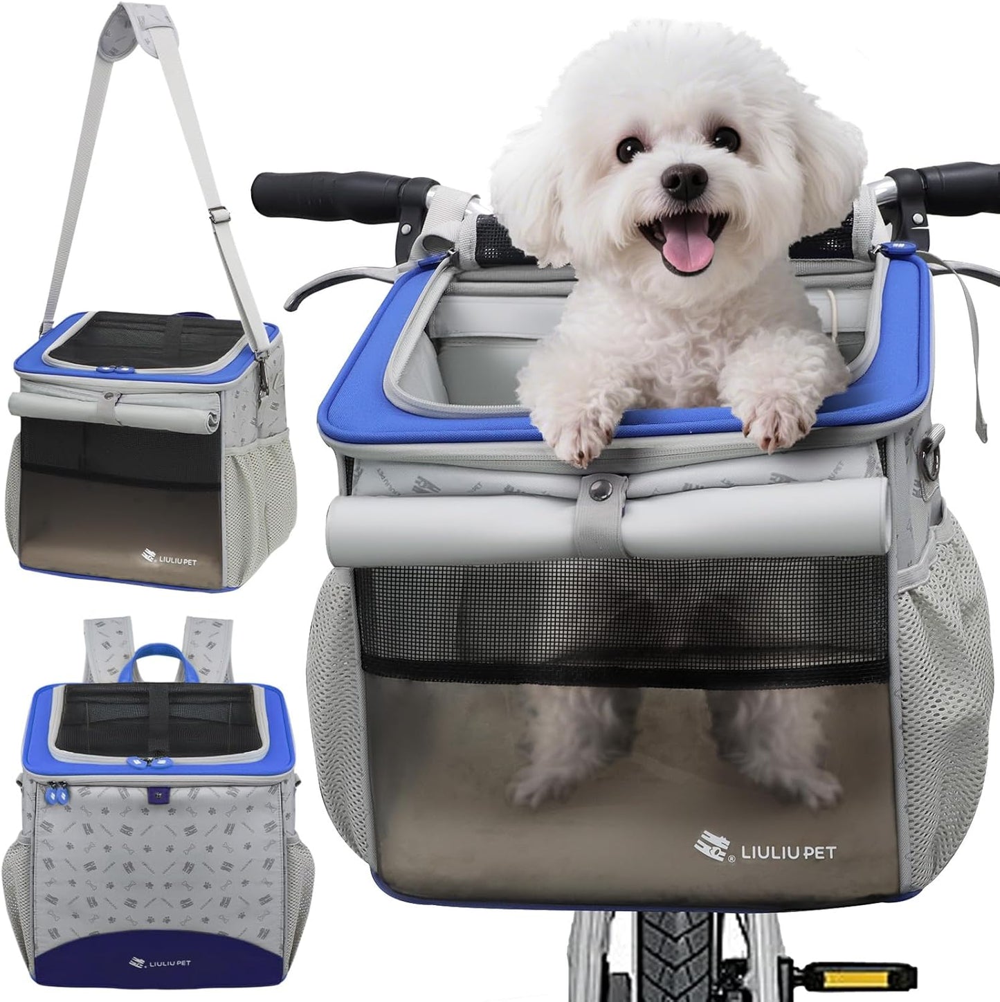 Cat and Dog Backpack Carrier, Breathable Cycling Pet Bag with Mesh Ventilation, Portable Outing Traveling Pet Bag with Top Waterproof Fabric for Small, Medium Cats, Small Dogs, Blue