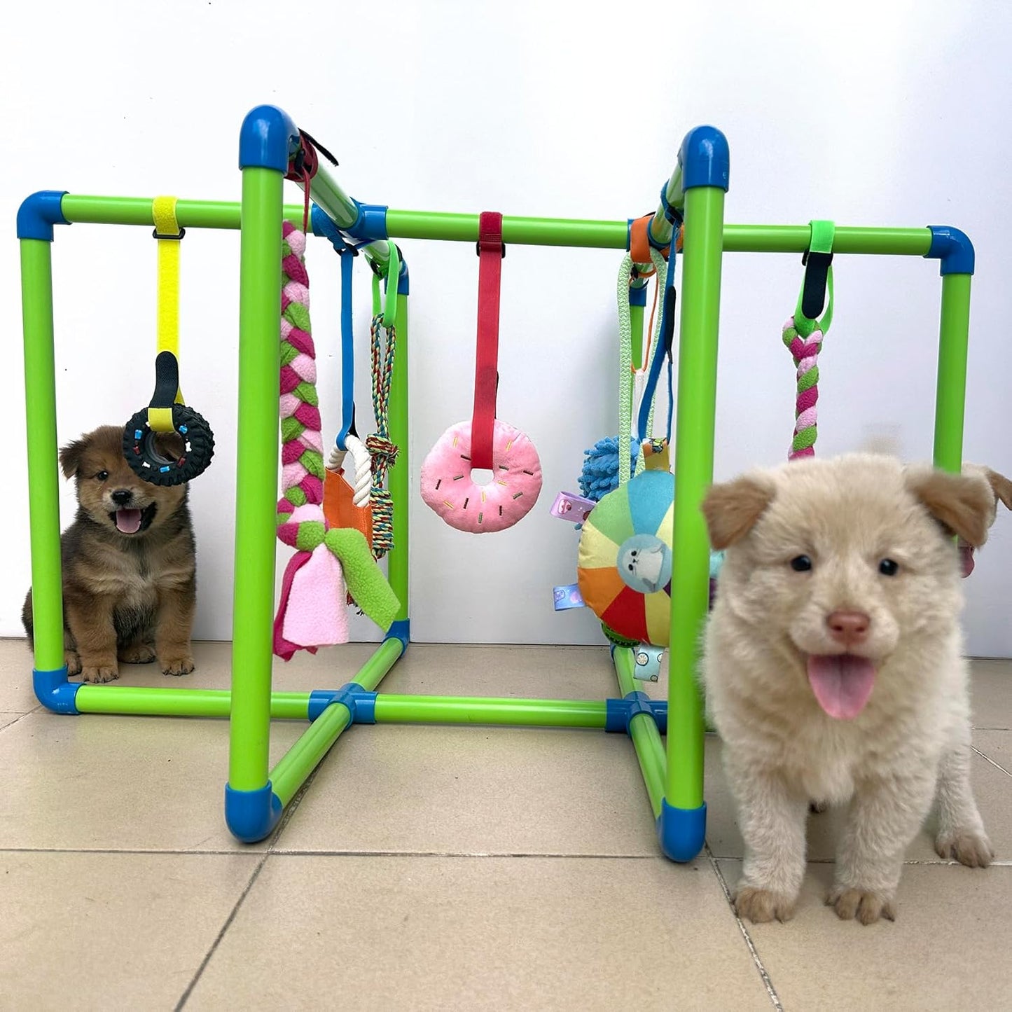 Puppy Play Gym - PVC Frame with 9 Hanging Toys for Small Dogs to Keep Them Busy, Dog Jungle Gym Center for Entertainment, Teething & Mental Stimulation