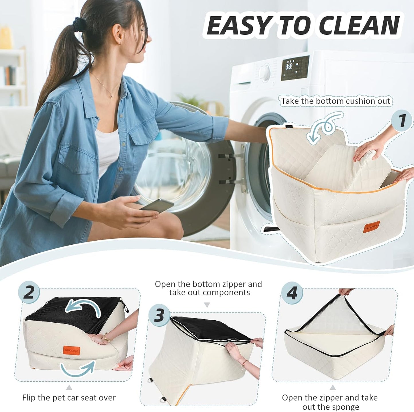 Dog Car Seat for Small Medium Dogs, Memory Foam Dog Booster Seats with Thick Cushion for Dogs Under 35lbs, Detachable Washable Pet Car Seat Travel Bed with Storage Pockets,2 Safety Belt