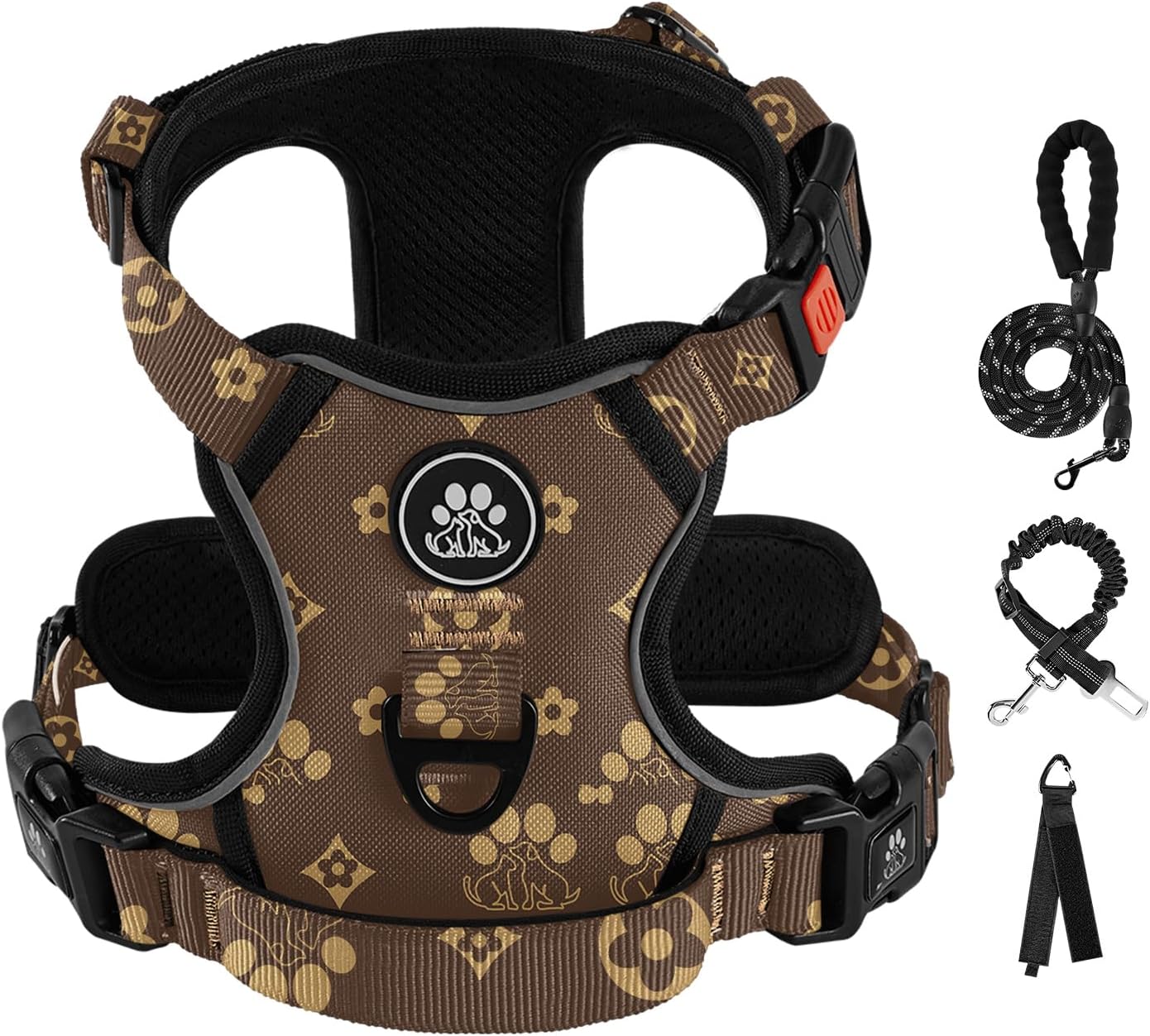 IVY&LANE No Pull Dog Harness with Leash Set, Reflective No Choke Pet Vest,Adjustable Oxford Dog Vest Harness with Easy Control Handle for Medium Dogs (Dark Brown,M)