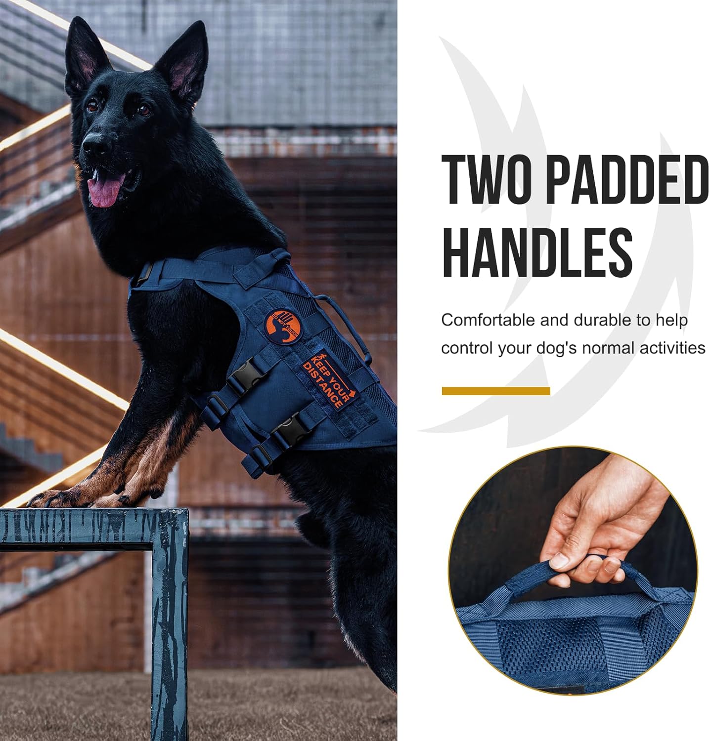 OneTigris No Pull Tactical Dog Harness for Small Medium Dogs, Mesh Design Service Dog Vest Breathable Military Dogs Molle Vests with Handles, Harness for Walking Hiking Training (Blue, M)