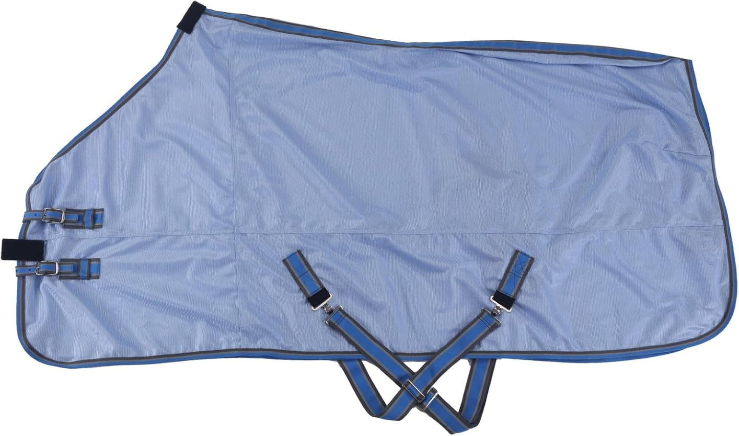 Horse Fly Sheet, Standard Neck Comfy Mesh Fly Sheet for Horses, Equine Summer Sheets UV-Protective Lightblue 78