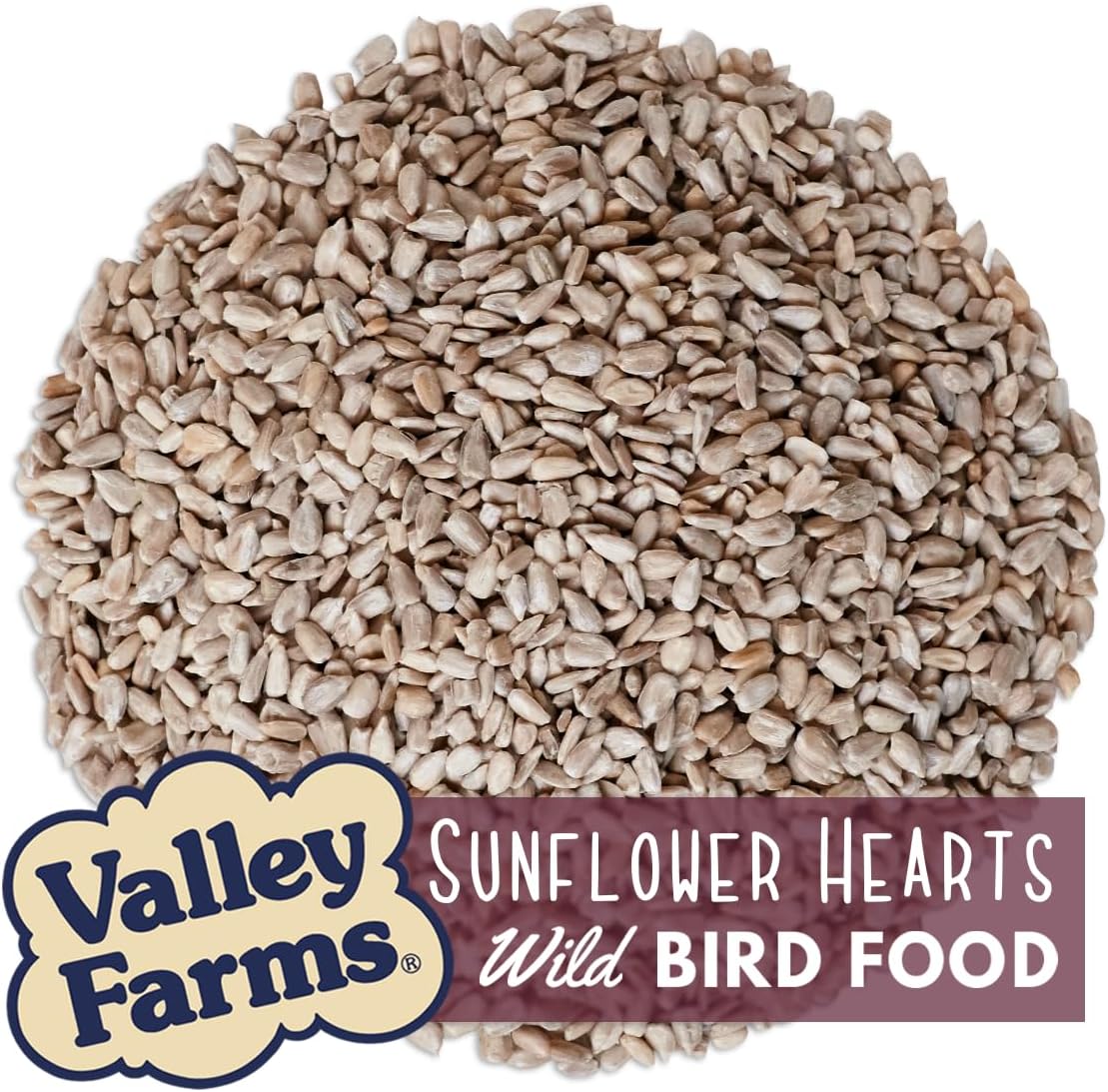 Valley Farms Whole Sunflower Hearts for Birds (40 LB) No Mess Bird Seed for Outside Feeders, Attract Finches, Cardinals, & More Wild Birds, Very Clean Sunflower Seeds