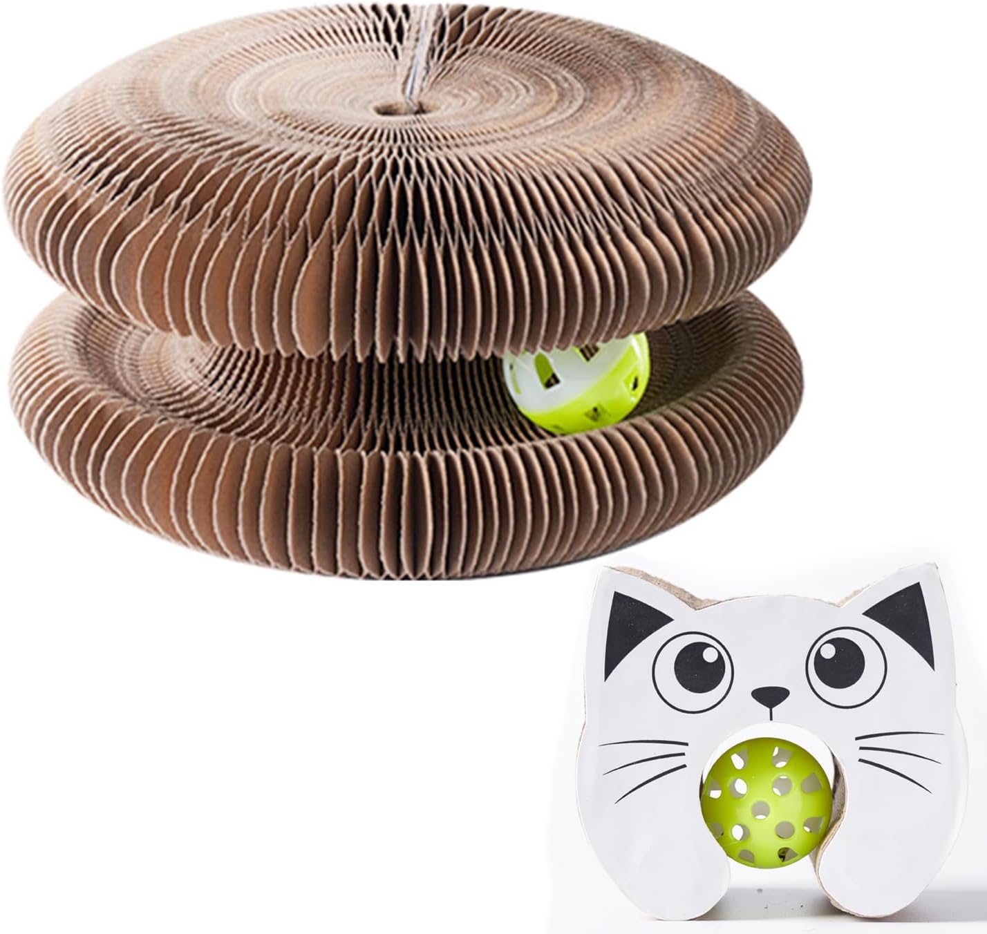 Kitty Curls Cat Toy Kurlz, Interactive Scratch Pad, Foldable Accordion,Cat Recyclable Scratcher with Ball (Black)