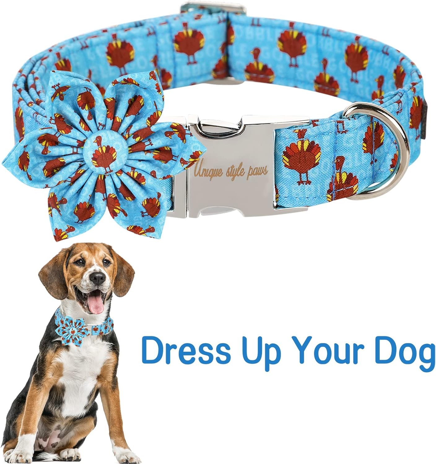 Unique style paws Thanksgiving Dog Collar with Flower Tie Autumn Turkey Theme Puppy Collar for Small Medium Large Dogs-XS