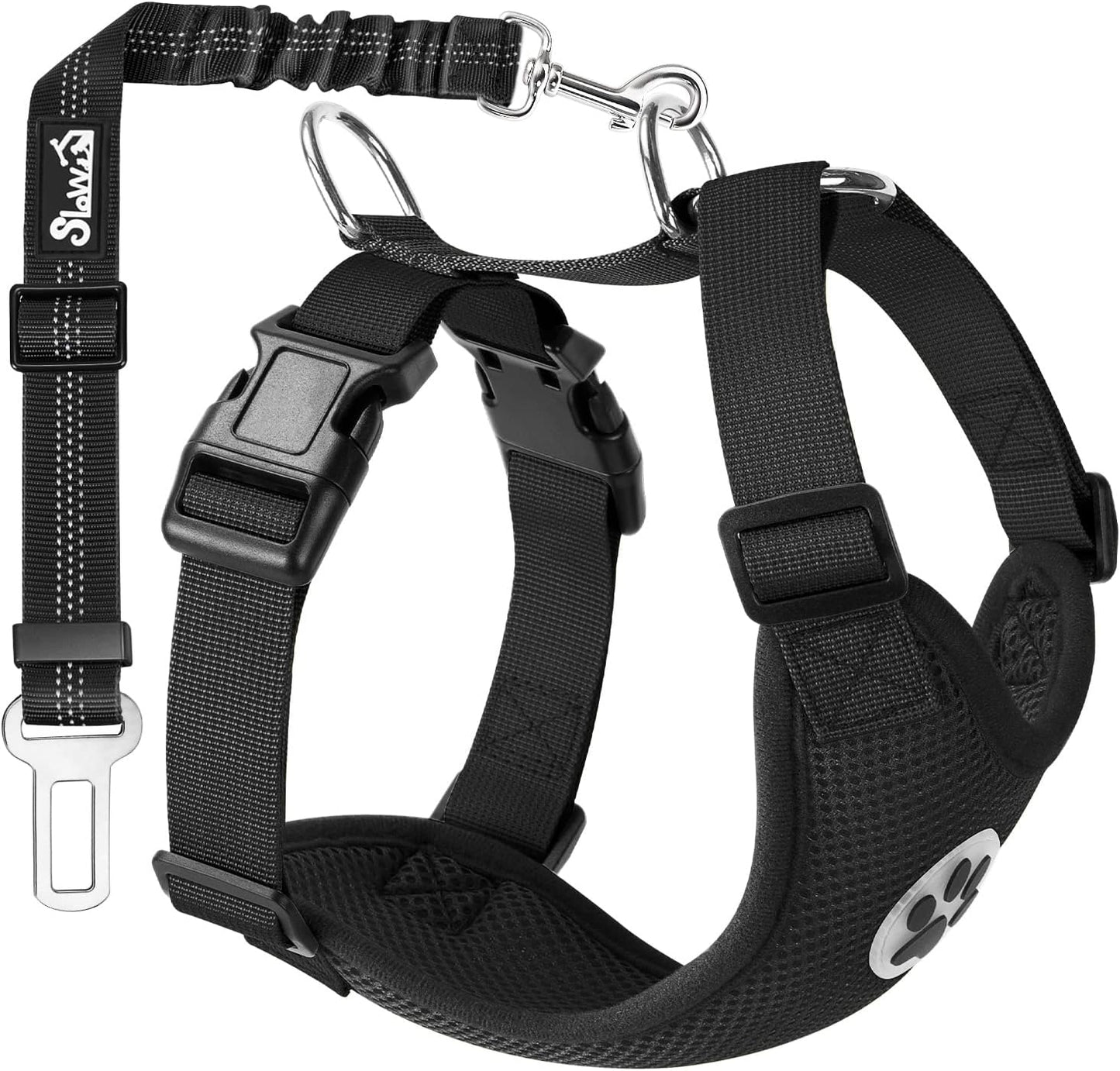Lukovee Dog Seat Belt - Adjustable Dog Car Harness for Large, Medium & Small Dogs, Soft Padded & Breathable Mesh Dog Seatbelt with Car Vehicle Connector Strap (Black, XXX-Small)