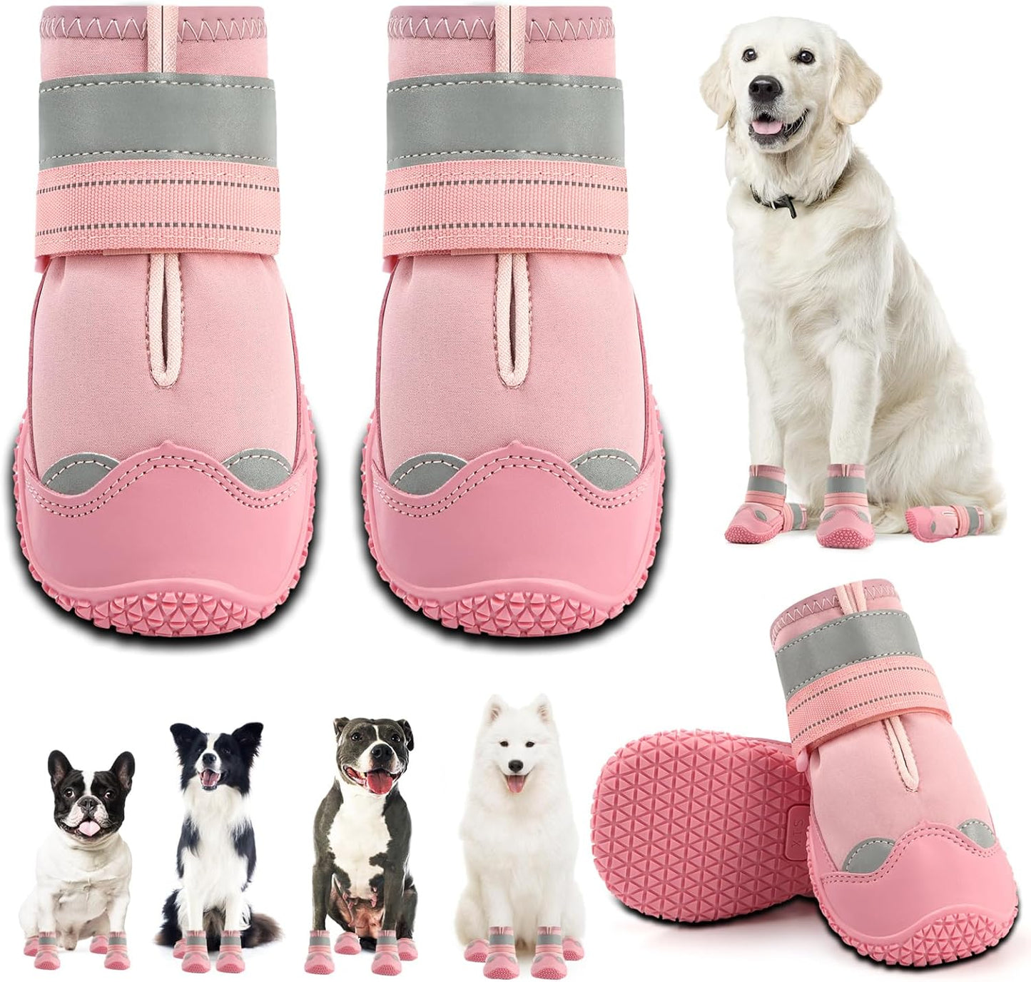 Dog Shoes for Large Dogs, Medium Dog Boots & Paw Protectors for Hardwood Floors, Outdoor Dog Booties for Hot Pavement Winter Snow Hiking, Waterproof Dog Shoes with Reflective Strips Size 3