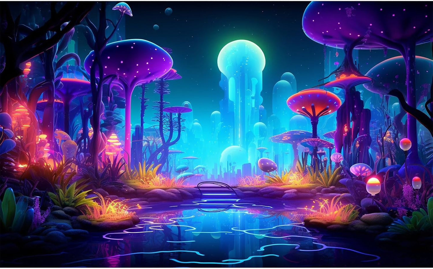 Fantasy Forest Aquarium Background Mysterious Plants Abstract Mushrooms Cartoon Style Forest Terrarium Backdrop Tranquil Stream Fish Tank Background Wallpaper Poster Decor Vinyl 48x24in
