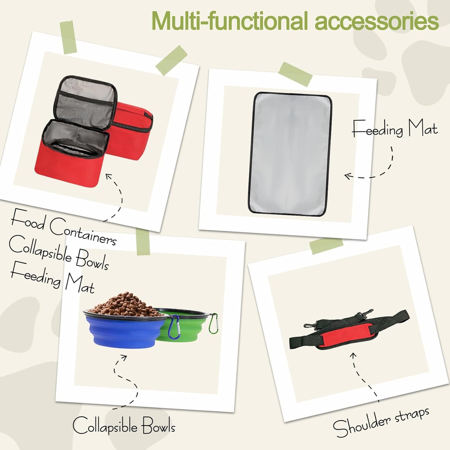 Dog Travel Bag,Weekend Pet Travel bag Set for Dog and Cat,Airline Approved Tote Multi-Function Bags for Traveling,Include 2 Collapsible Bowls,2 Food Storage Containers,1 Feeding Mat,Red