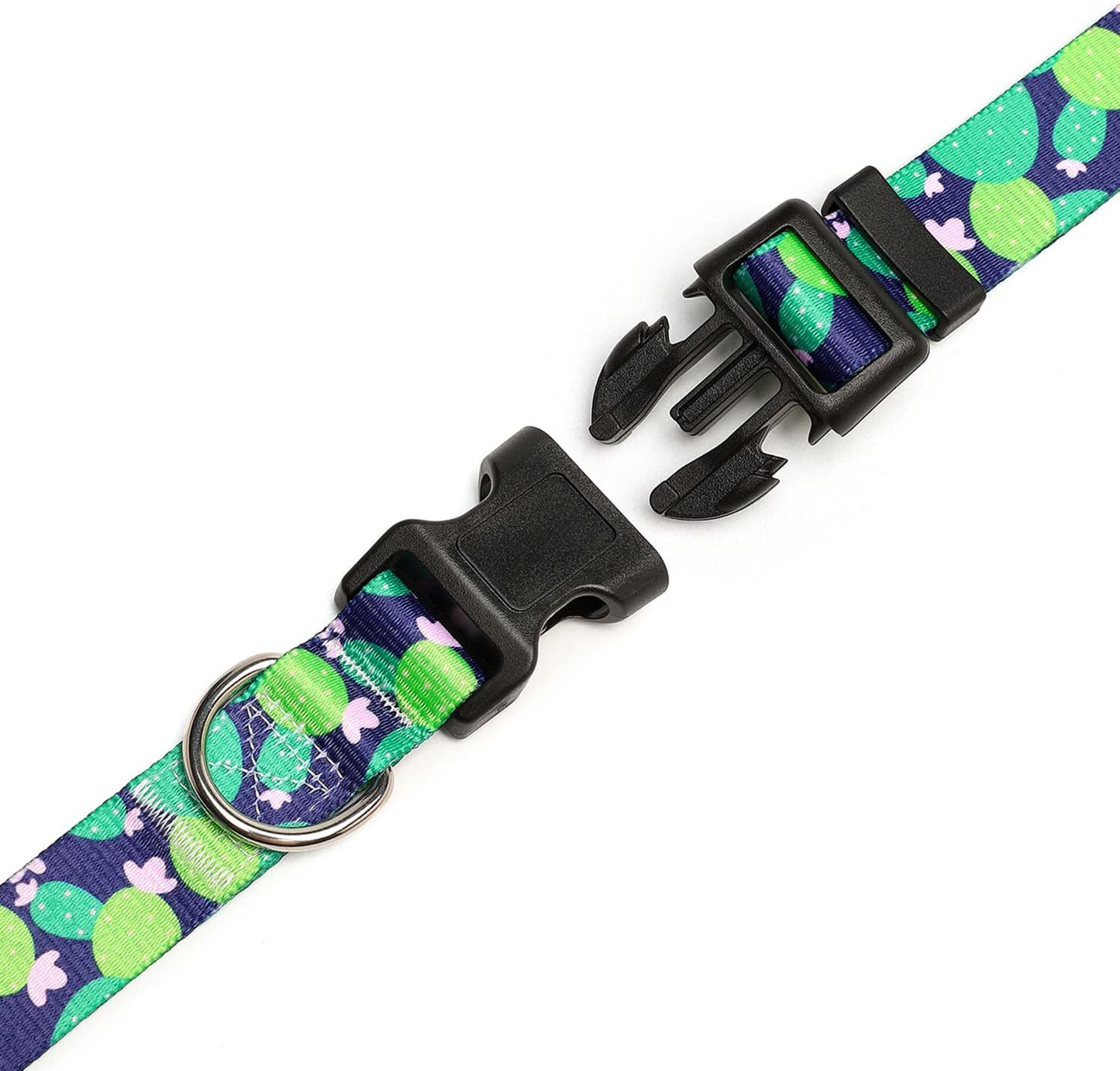 Mercano Adjustable Dog Collar - Special Design Patterns, Soft Nylon Comfortable Durable Pet Collar for Small Medium Large Dogs (M, Cactus)