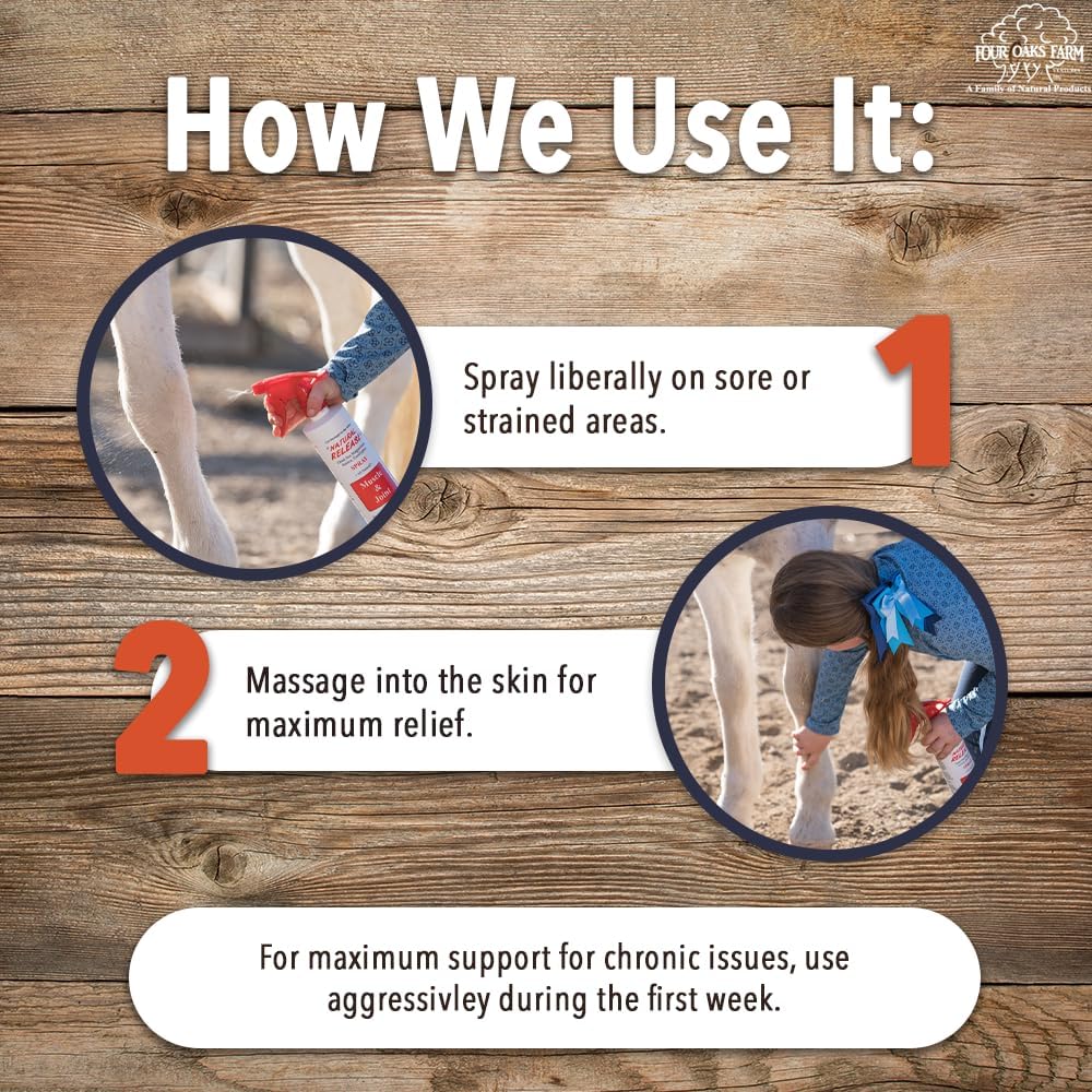 Natural Release Muscle Spray Treatment - Horse Liniment for Sore Muscles, Joint Pain, Tendon & Inflammation Relief - Easy to Use, Fast Acting, Alcohol & Menthol Free (32 oz)