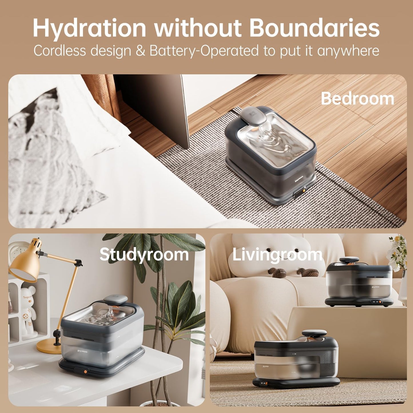 Thermostatic Automatic Pet Water Fountain, Cordless Pet Water Dispenser, Automatic Heating, 4.5L with Stainless Steel Tray for Cats Dogs Multiple Pets Indoor, S7 Plus Grey