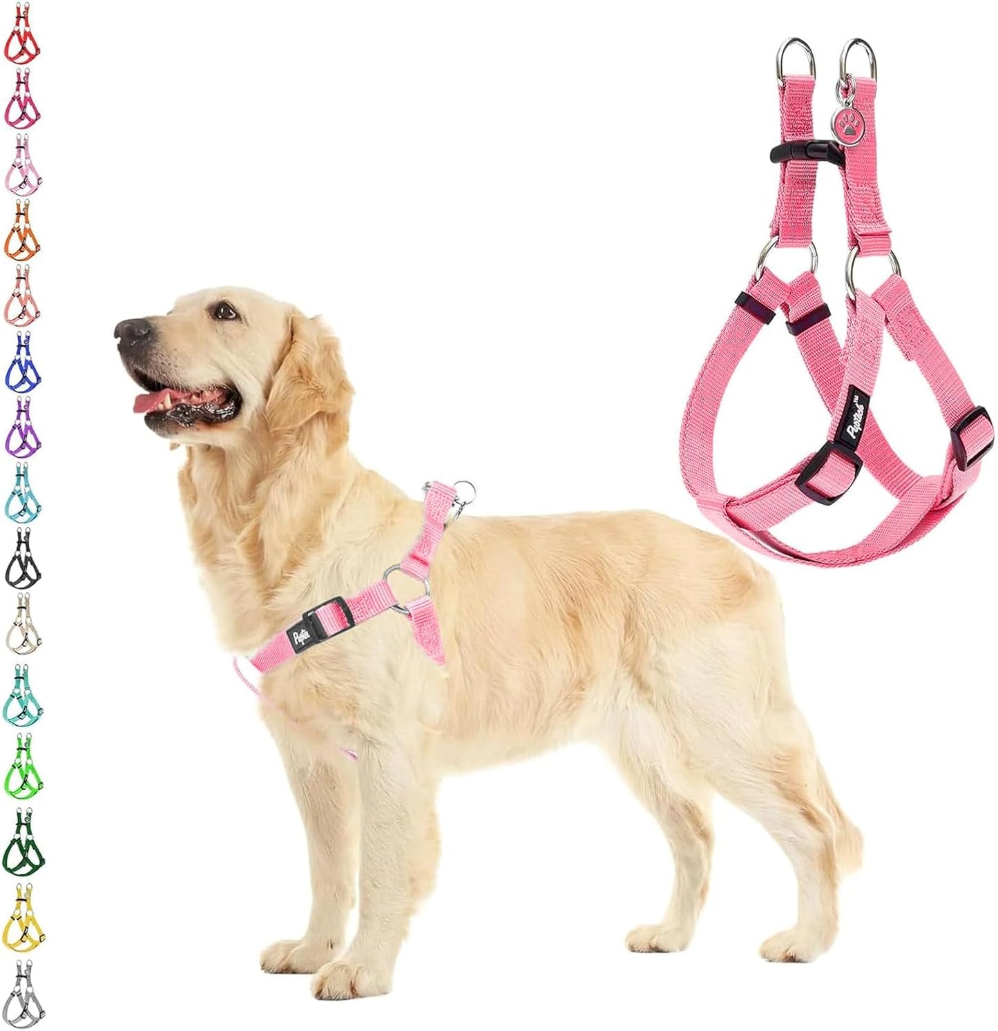 PUPTECK No Pull Dog Harness Soft Adjustable Basic Nylon Step in Puppy Vest Outdoor Walking with ID Tag Medium
