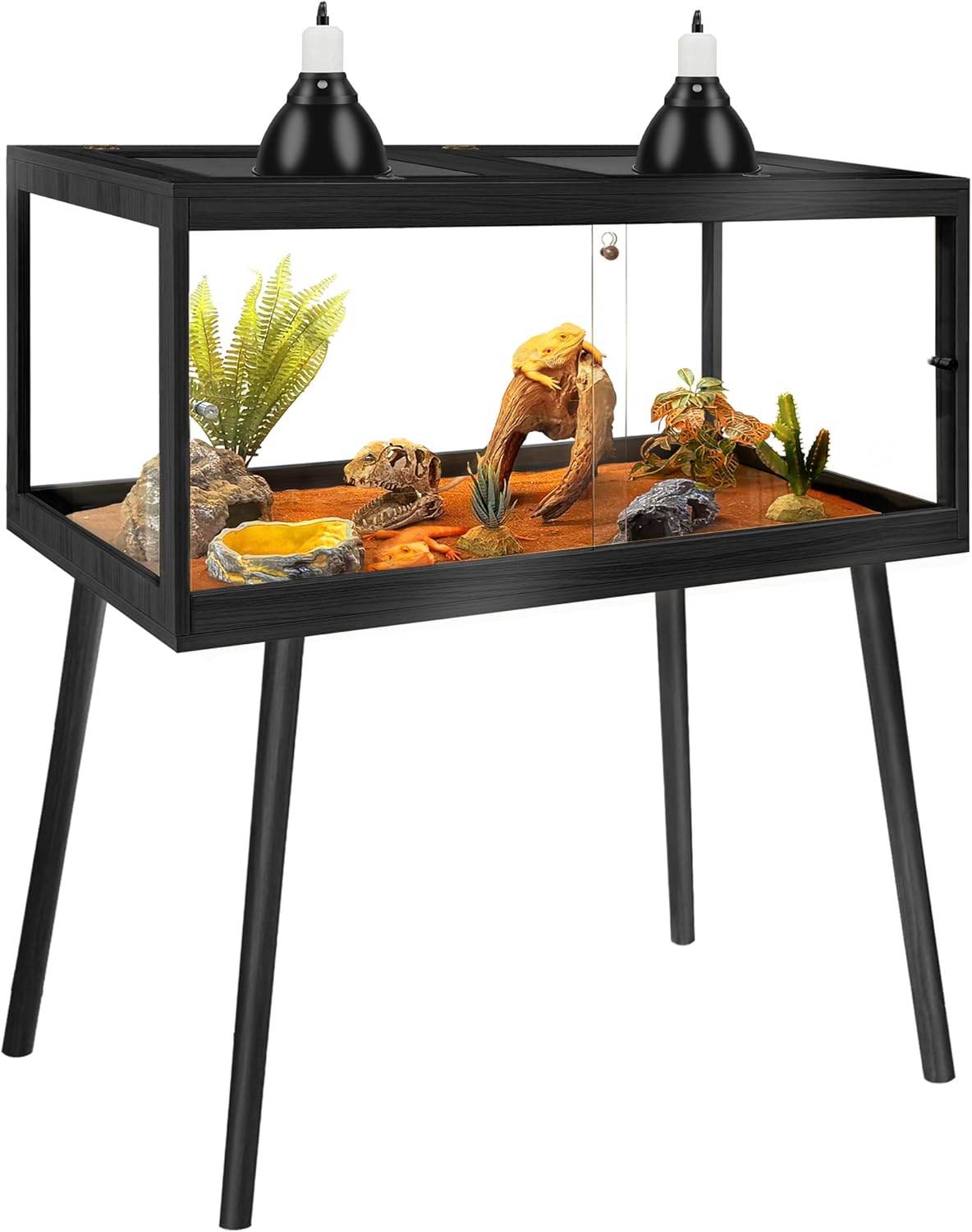 PROLEE Tempered Glass Reptile Enclosure with Leg,48“ Scratch-Proof Bearded Dragon Tank,79 Gallon Lizard Tank with Metal Mesh Tops and Lockable Door,Spacious Reptile Habitat for Snake,Lizard (Black)