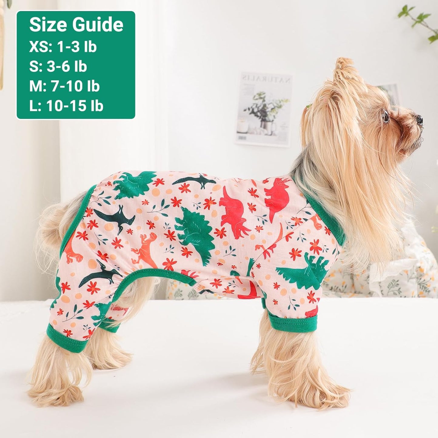 Dog Pajamas Small Sized Dogs Stretchable Summer Dog Clothes Pjs 4 Legs Girl Boy Cute Soft Puppy Outfits Doggie Cat Jammies Jumpsuit Sleeper for Pet, Dinosaur, S