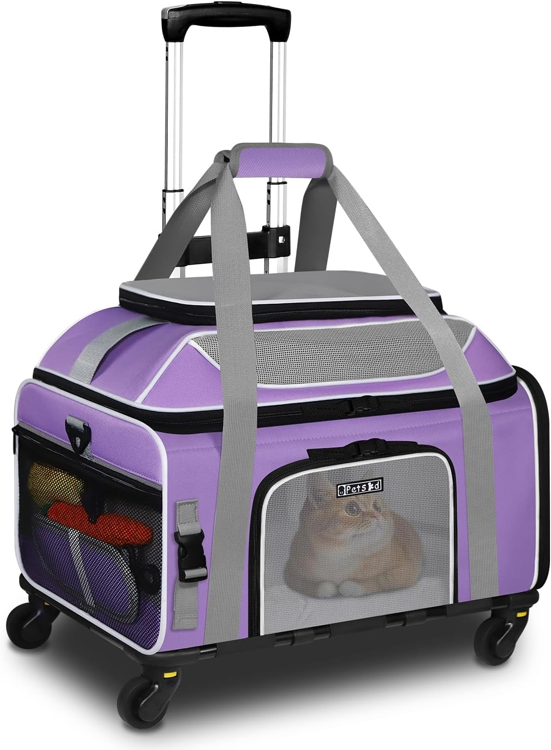Petskd Top-Expandable Pet Carrier with Wheels 19x13x9 Inches Southwest Allegiant Airlines Approved, Soft-Sided Carrier for Small Dog Under 12 lbs and Large Cat Under 15 lbs(Purple)