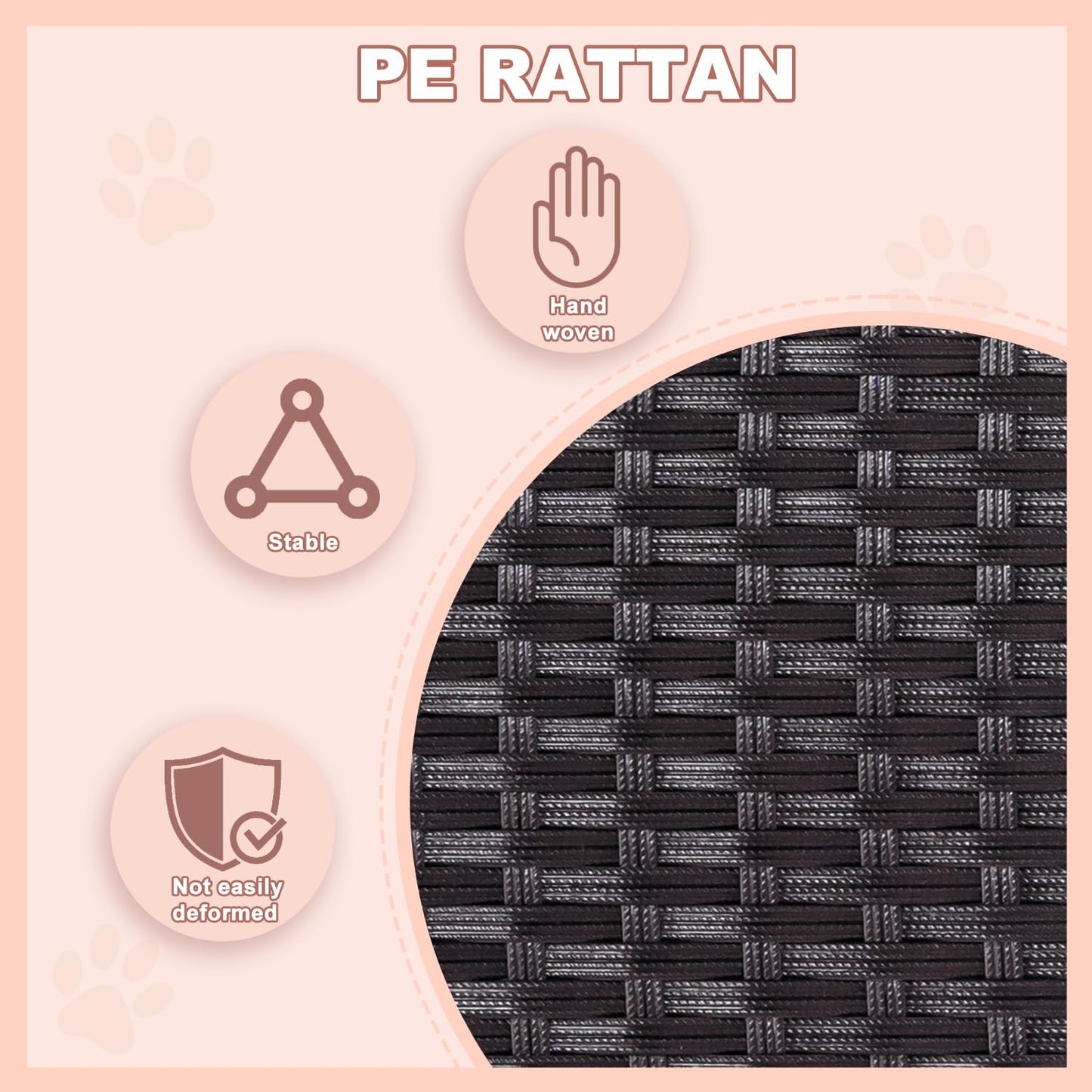 LEMBERI Outdoor Rattan Dog House with Canopy, Indoor Dog Bed for Small/Medium Dogs with Removable Cushion, Washable Cover, Dog Shelter for Patio, Deck, Yard, Pool, Black