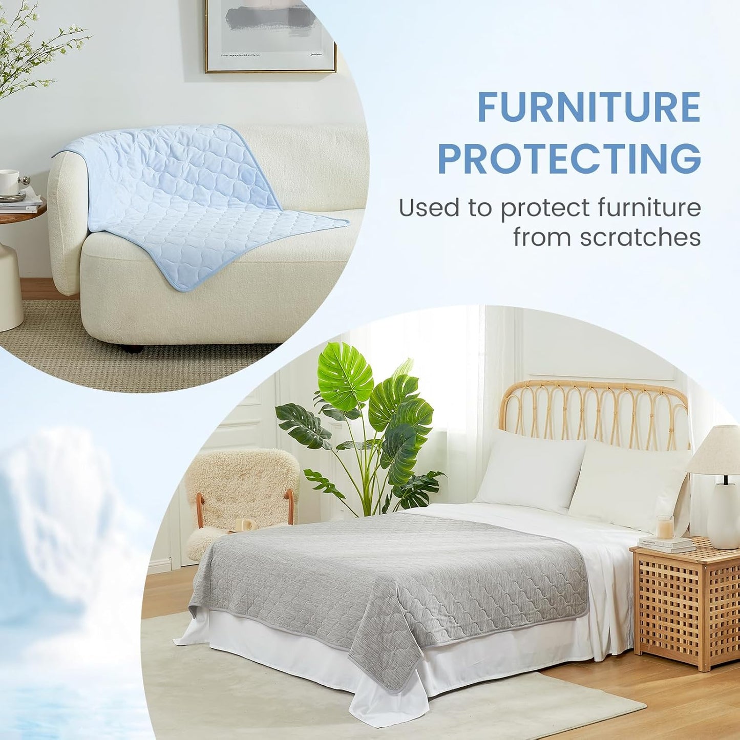 Cozy Bliss Leakproof Cooling Blanket for Large Dogs – Q-Max>0.4, Durable & Washable Dog Cooling Mat for Hot Weather, Soft Pet Throw & Couch Protector for Multiple Pets 60x80 Inch, Heather Cool Blue