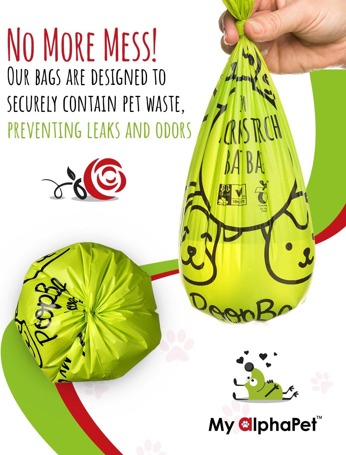 Compostable Dog Poop Bags, Cornstarch Eco-Friendly, HOME COMPOST NF T 51-800, 120 Count, Large Size Bag 9x13 Inches, 8 Unscented Refill Rolls, Leak-proof, Plantbased, GM-Free Corn