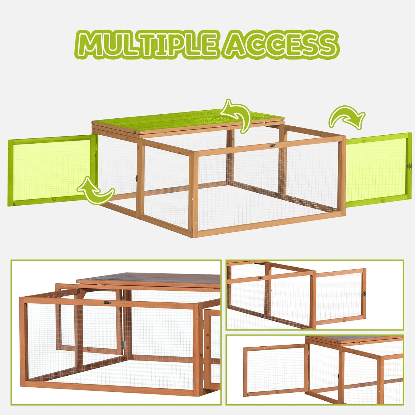 Chicken Coop/Rabbit Hutch, Versatile Wooden Small Animal Cage Run, Indoor Outdoor Bunny Cage with 3 Doors Openable, Wire Mesh Walls, 47'', Orange Color (S)