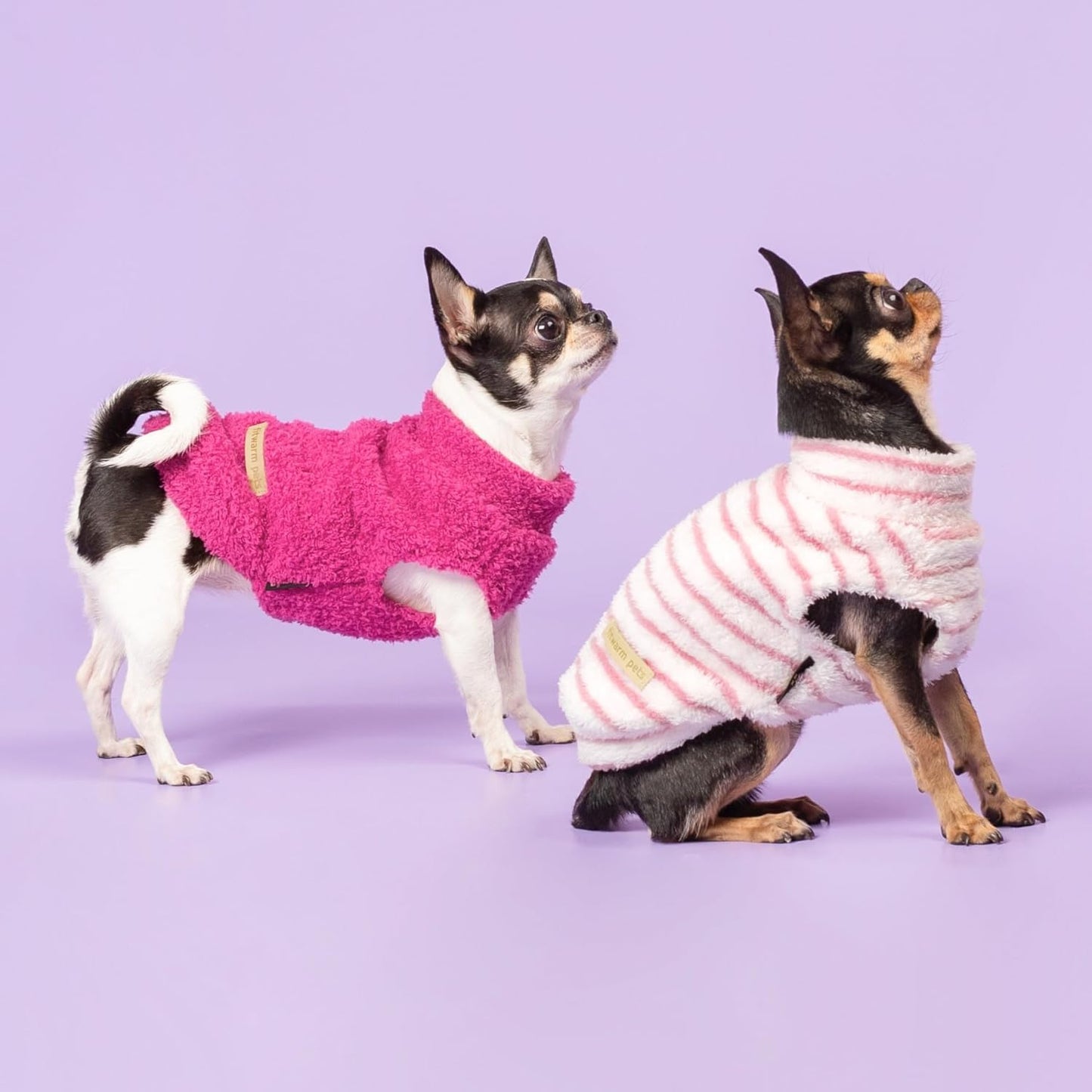 Fitwarm 2 Pack Striped Fleece Dog Sweater, Warm Winter Dog Clothes for Small Dogs Girl, Fuzzy Turtleneck Pet Outfit, Doggy Pullover Jumper, Rose Pink, White, Light Pink, XXL