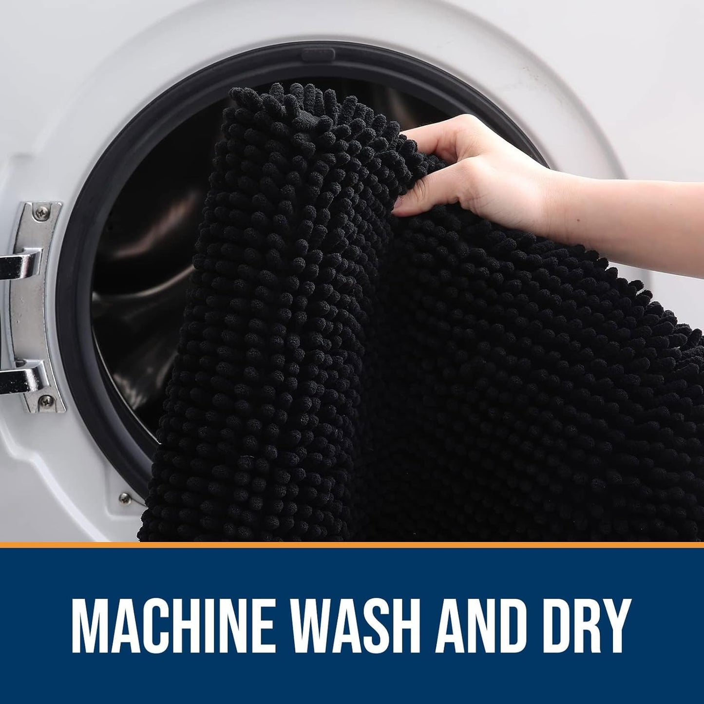 OLANLY Dog Door Mat for Muddy Paws 48x30, Absorbs Moisture and Dirt, Absorbent Non-Slip Washable Doormat, Quick Dry Chenille Mud Mat for Dogs, Entry Indoor Entryway Carpet for Inside Floor, Black