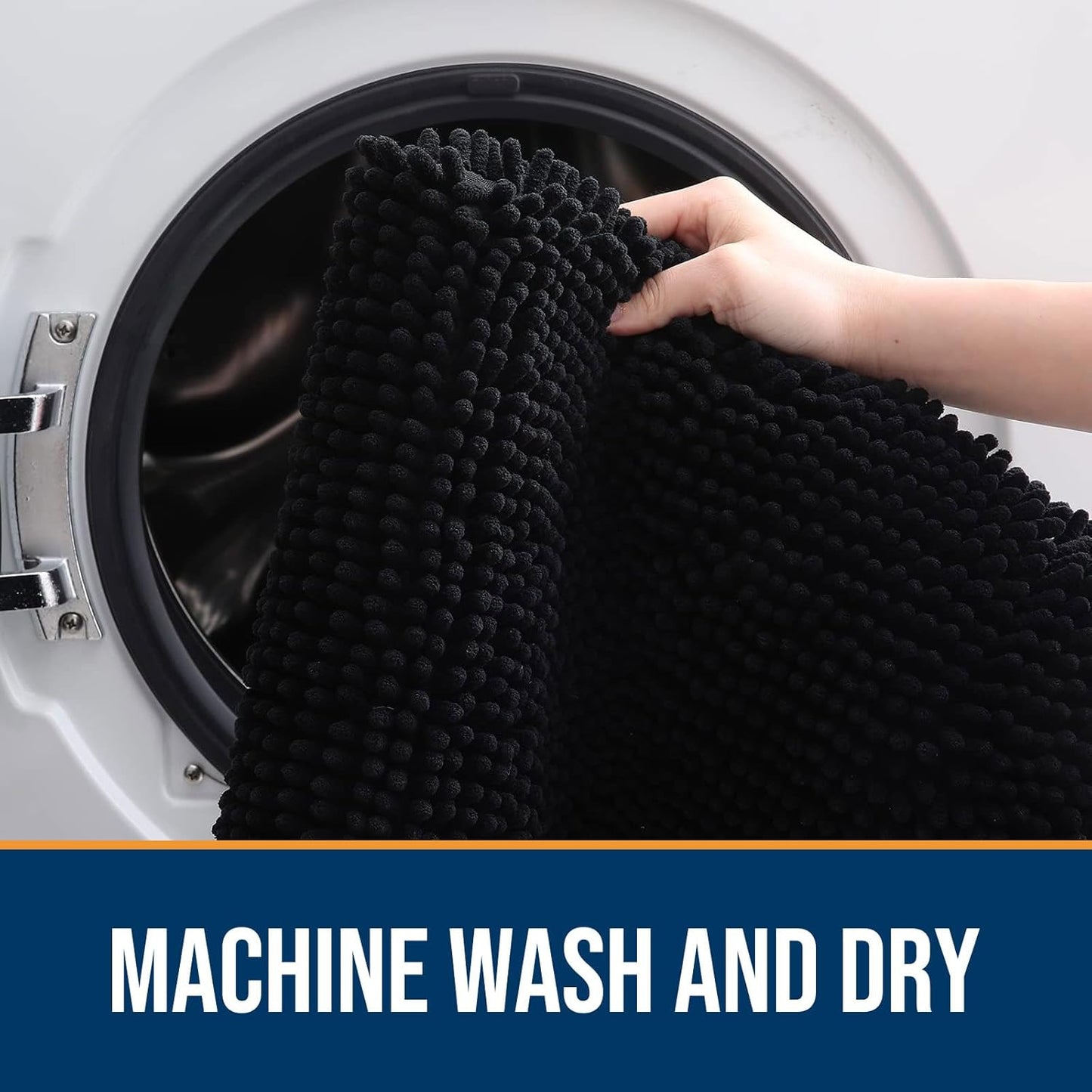 OLANLY Dog Door Mat for Muddy Paws 59x32, Absorbs Moisture and Dirt, Absorbent Non-Slip Washable Doormat, Quick Dry Chenille Mud Mat for Dogs, Entry Indoor Entryway Carpet for Inside Floor, Black