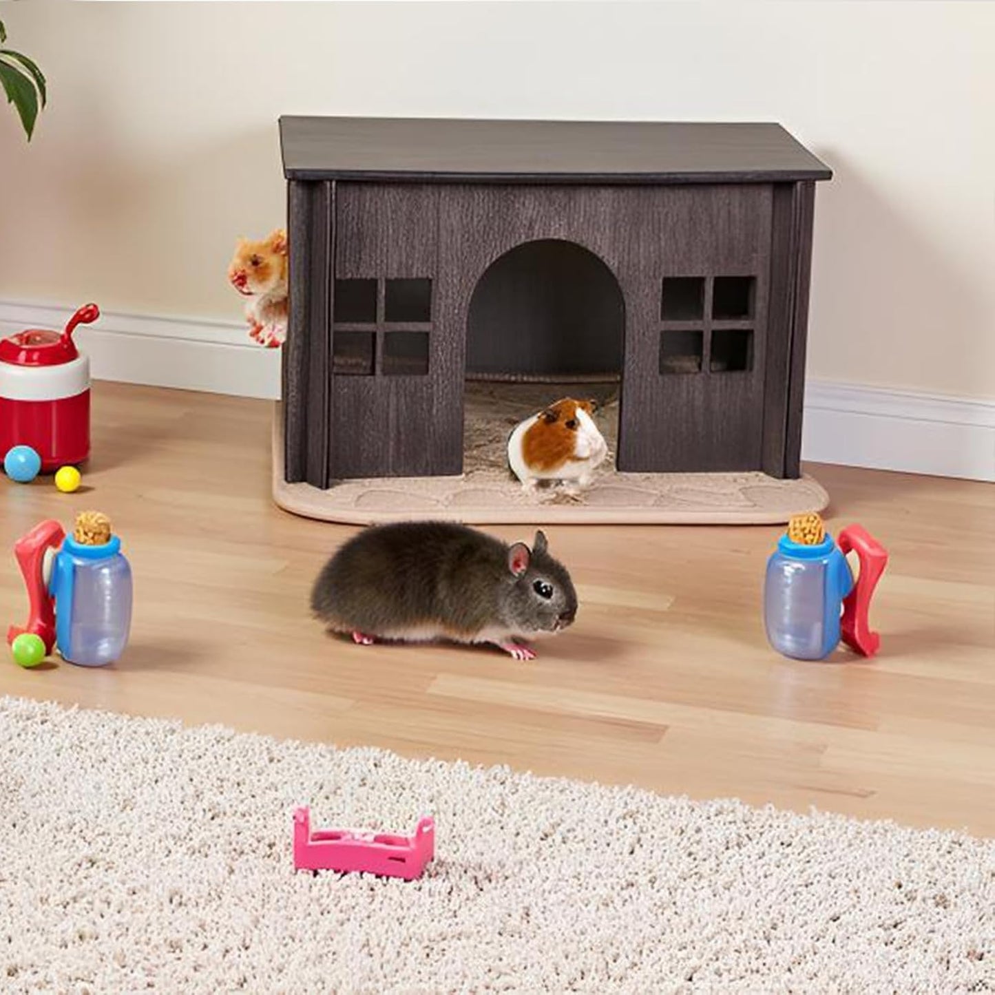 Wooden Guinea Pig House with Windows,Hamster Hideout, Large Size Suitable for Two Guinea Pig Hideout, Ventilated Wood Habitats Decor for Chinchilla, Hamster Mice Gerbils Mouse