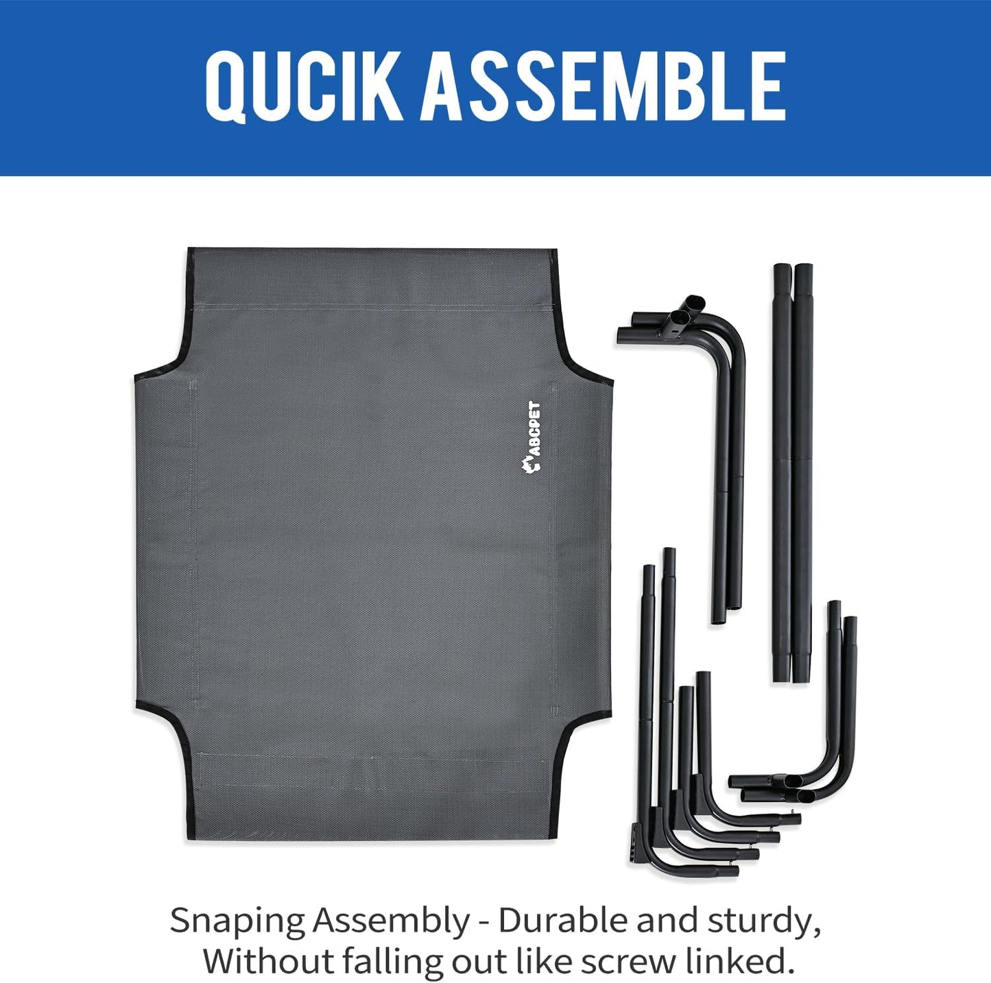 Elevated Dog Beds Extra Large Raised Dog Cots Outdoor Dog Bed Waterproof Pet Cots Stable and Easy Assembly, Teslin Fabric with 1.2mm Thick Iron Frame, Breathable, Ultra-Sturdy，Grey, 54*37*8.7