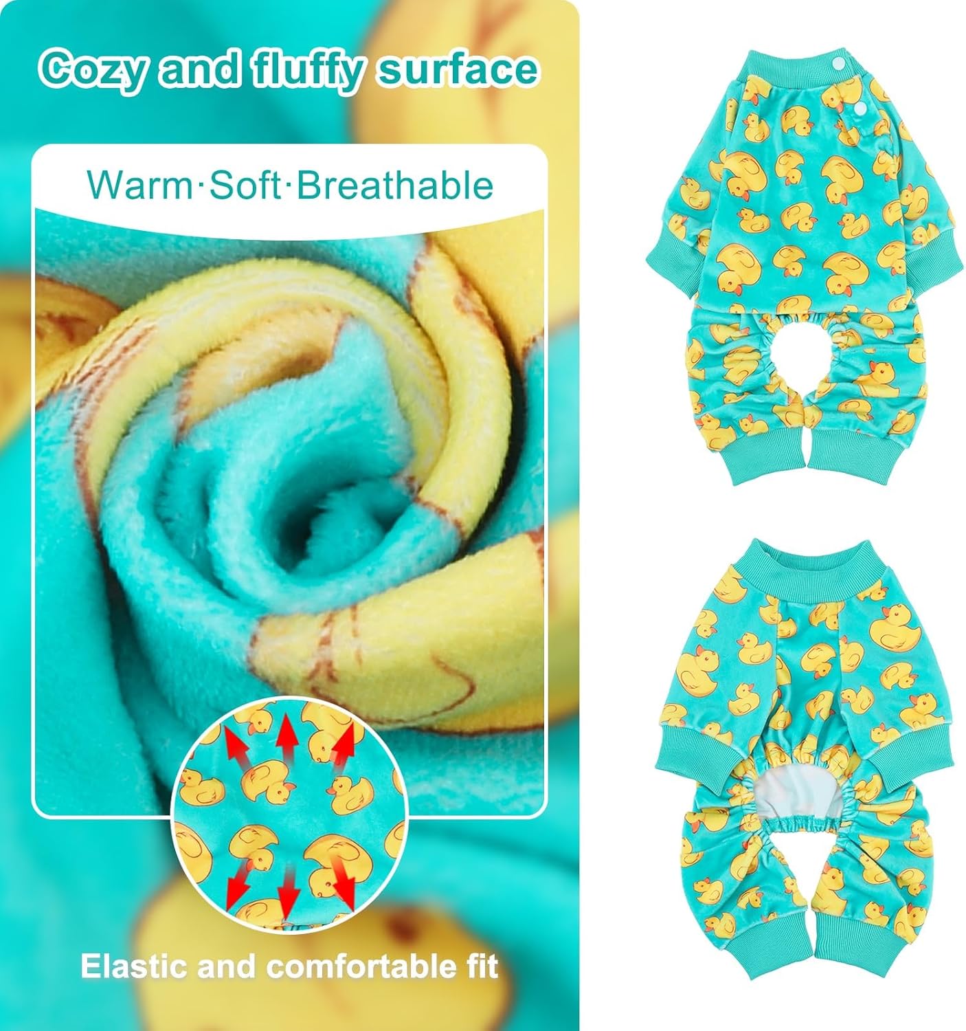 BEAUTYZOO Dog Pajamas Large Sized Dog, Summer Doggie Pajamas for Boy Girl, Soft Strechy Cotton Puppy Pjs Jammies Onesies for Men Women, Pet Jumpsuit Body Suit Cat Apparel Clothes, Yellow Duck XL