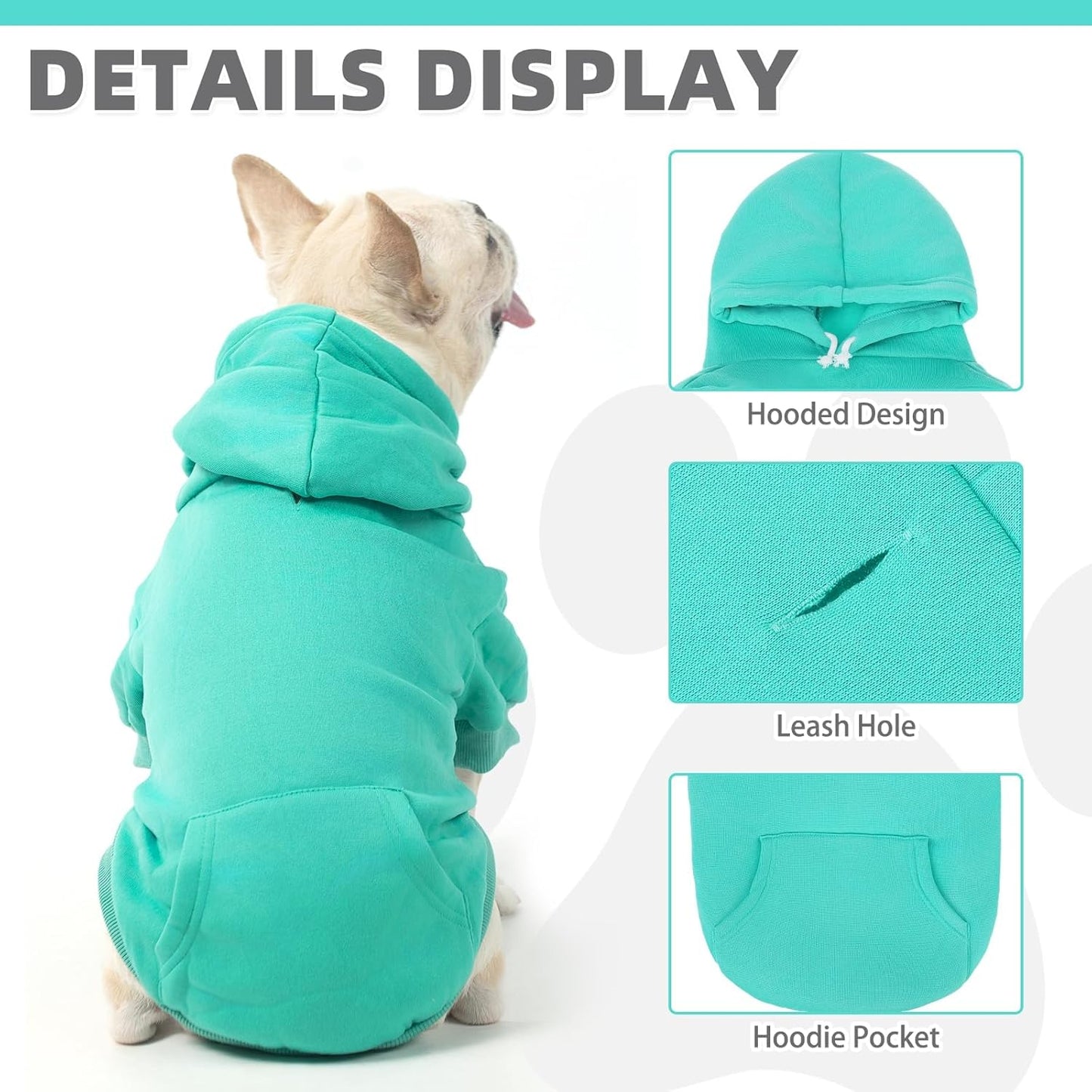 KOOLTAIL Basic Dog Hoodie - Soft and Warm Dog Hoodie Sweater with Leash Hole and Pocket, Dog Winter Coat, Cold Weather Clothes Sweatshirt for Small Medium Large Dogs Puppy Cat Boys Girls Lake Blue L
