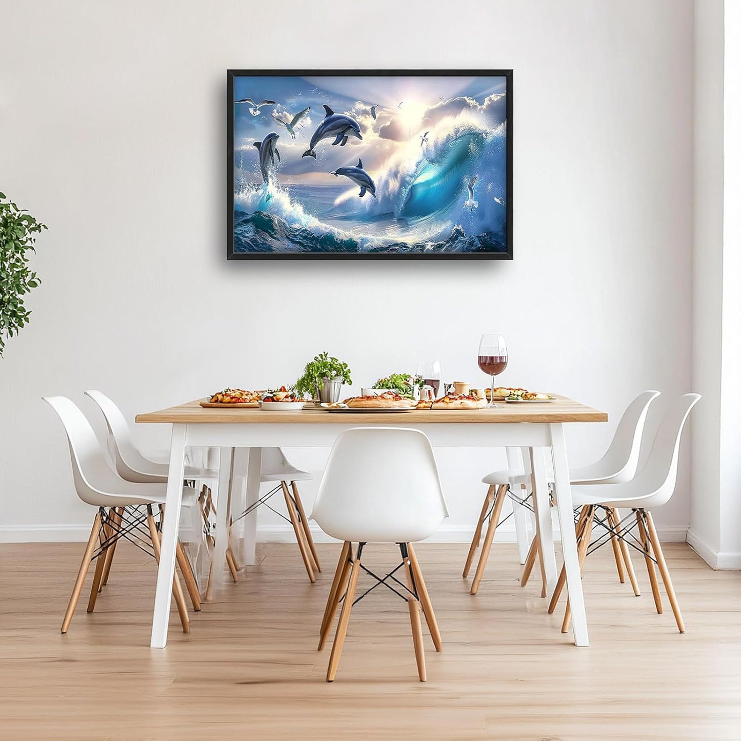 Dolphin Seagull Large Wall Art Sea Ocean Waves Sunrise Pictures Wall Decor Nautical Coastal Canvas Print Painting Artwork for Bathroom Living Room Bedroom 36L" x 24W"