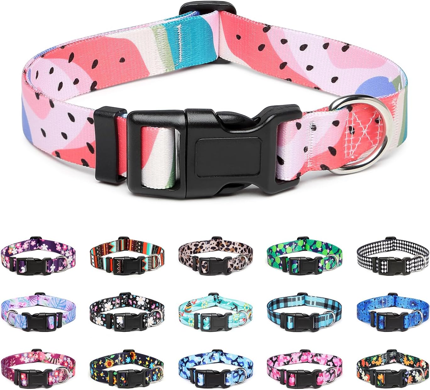 Mercano Adjustable Dog Collar - Special Design Patterns, Soft Nylon Comfortable Durable Pet Collar for Small Medium Large Dogs (M, Watermelon)